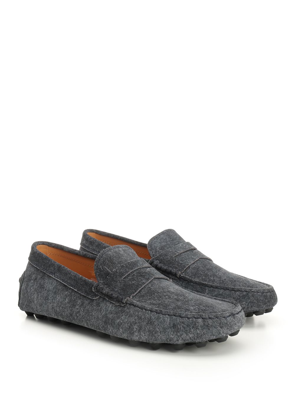Tod's Almond Toe Leather Loafers With Penny Strap In Blue