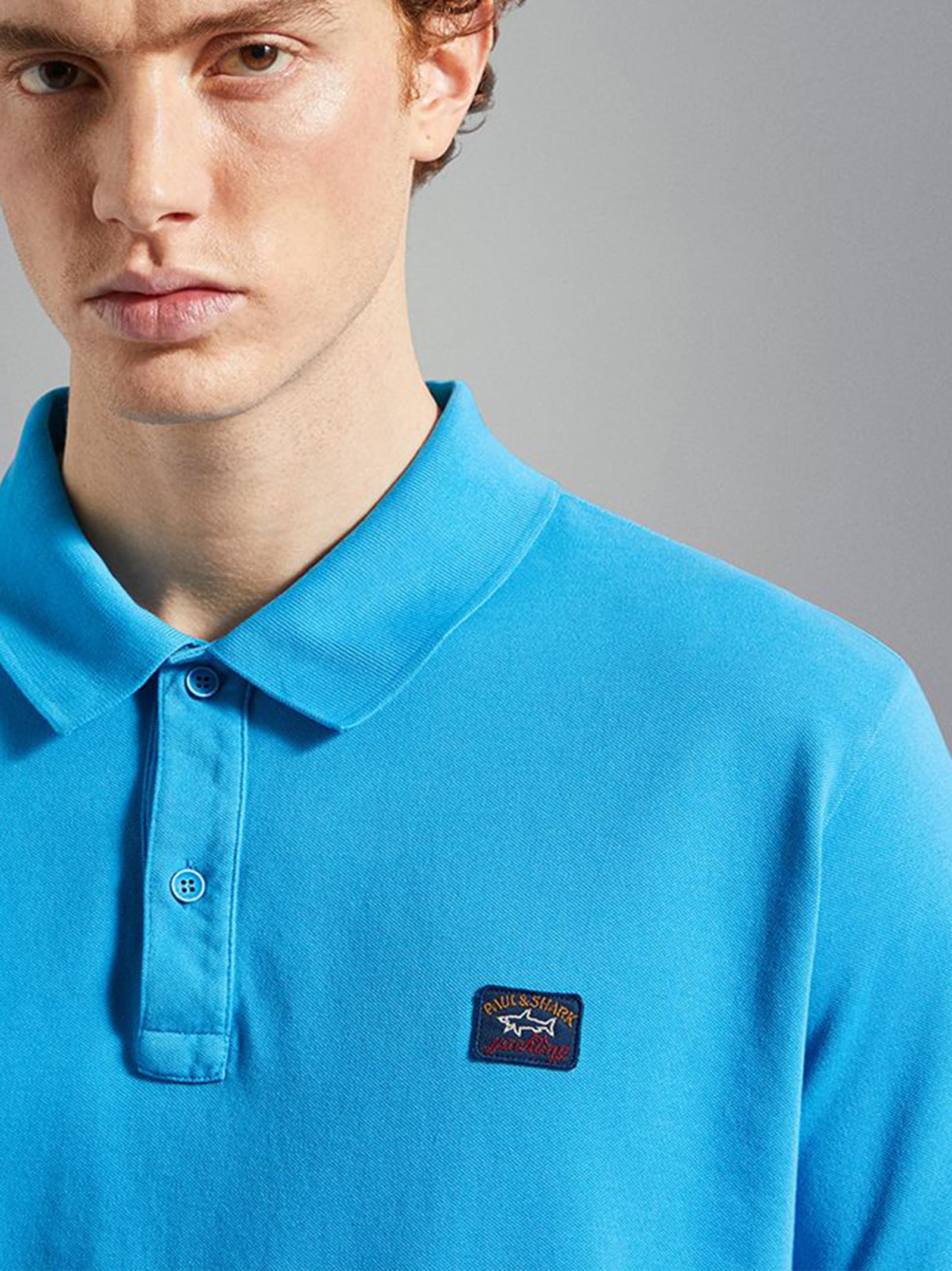 Shop Paul&amp;shark Garment Dyed Pique Cotton Polo In Azzurro