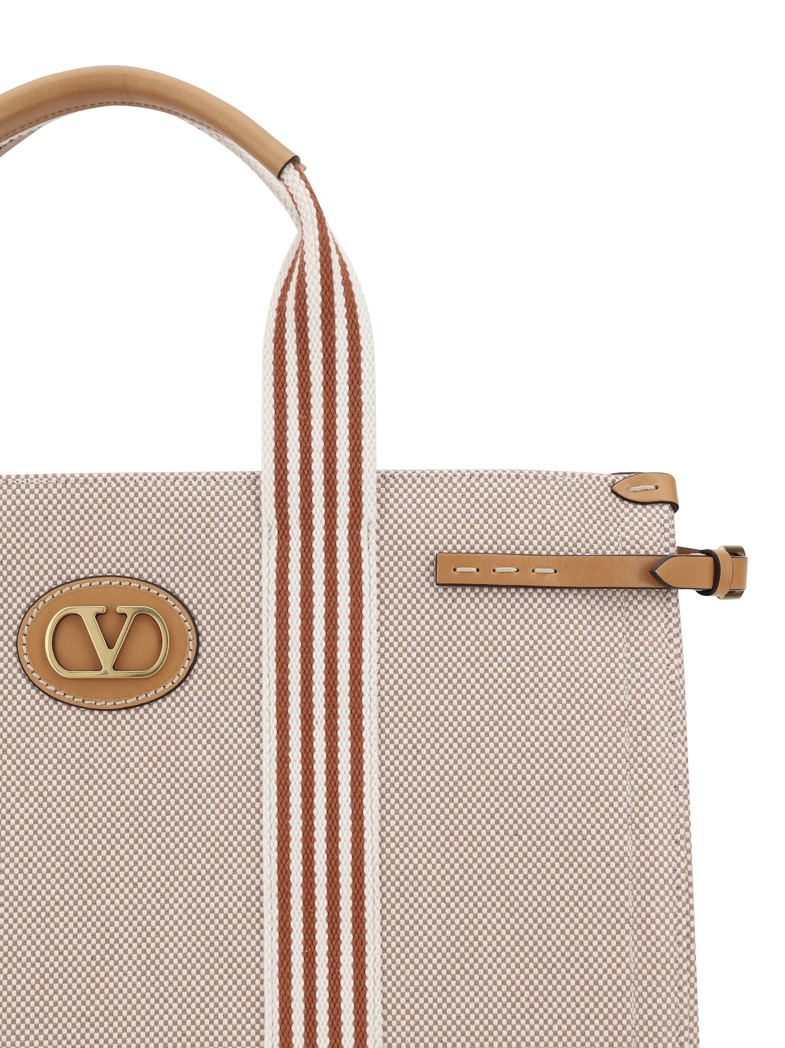 Valentino Cotton Tote Bag In Naturale/tobacco/bianco/t.di Moro/natura