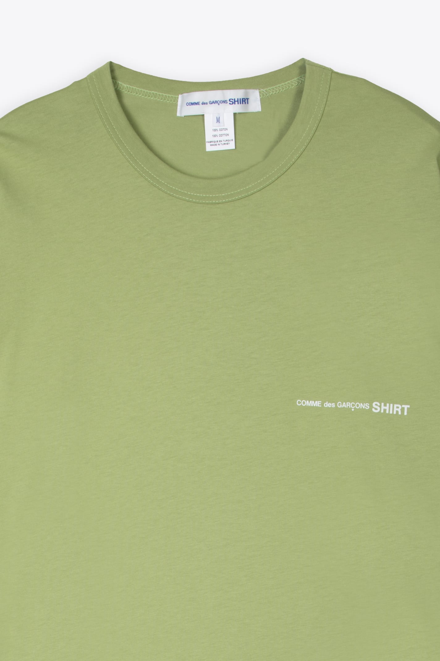 Shop Comme Des Garçons Shirt Mens T-shirt Knit Green Cotton Oversize T-shirt With Chest Logo In Cachi