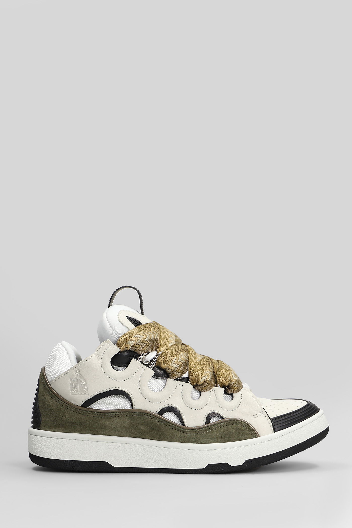 Lanvin Curb Sneakers In Grey Suede And Leather In White