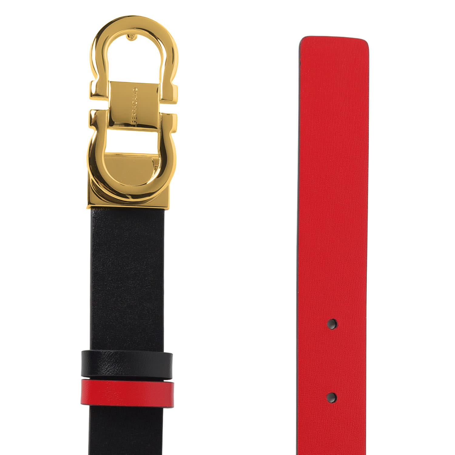 Ferragamo Reversible Leather Belt With Gold-tone Double Gancini Buckle In Black