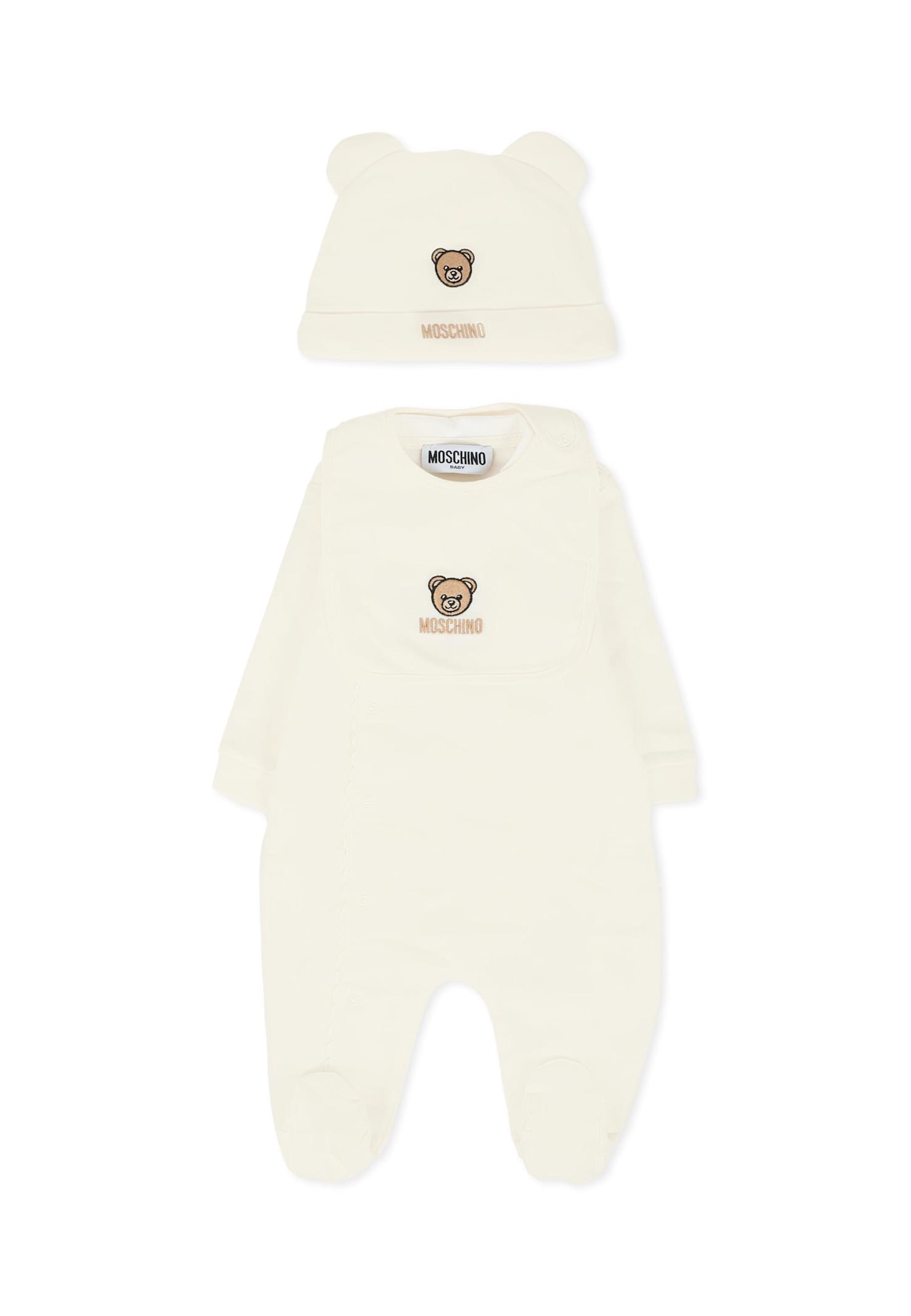 Moschino Ivory Babygrow Set For Babykids With Teddy Bear In White