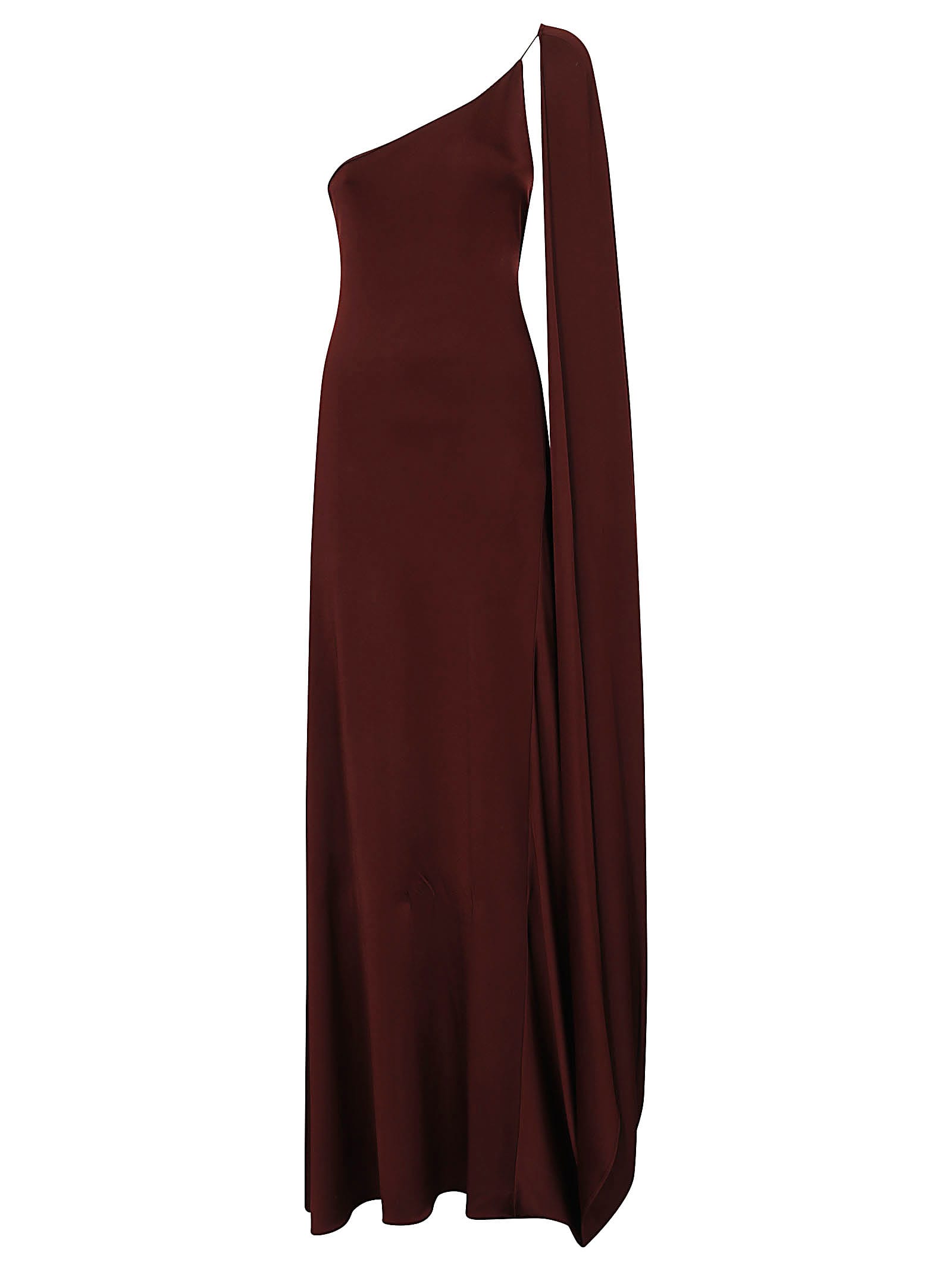 Shop Stella Mccartney One Shoulder Cape Dress In Dark Cherry