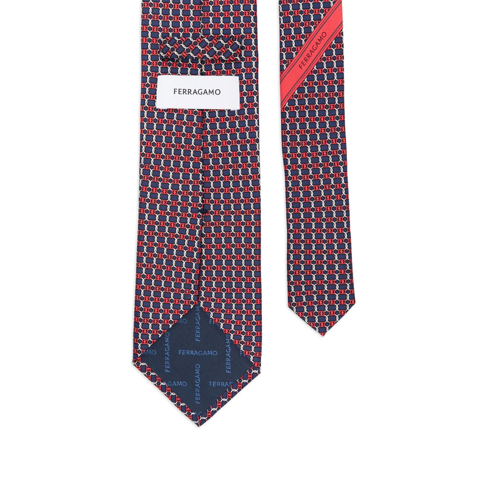 Ferragamo Geometric-pattern Silk Tie Contrast Trim In Multi