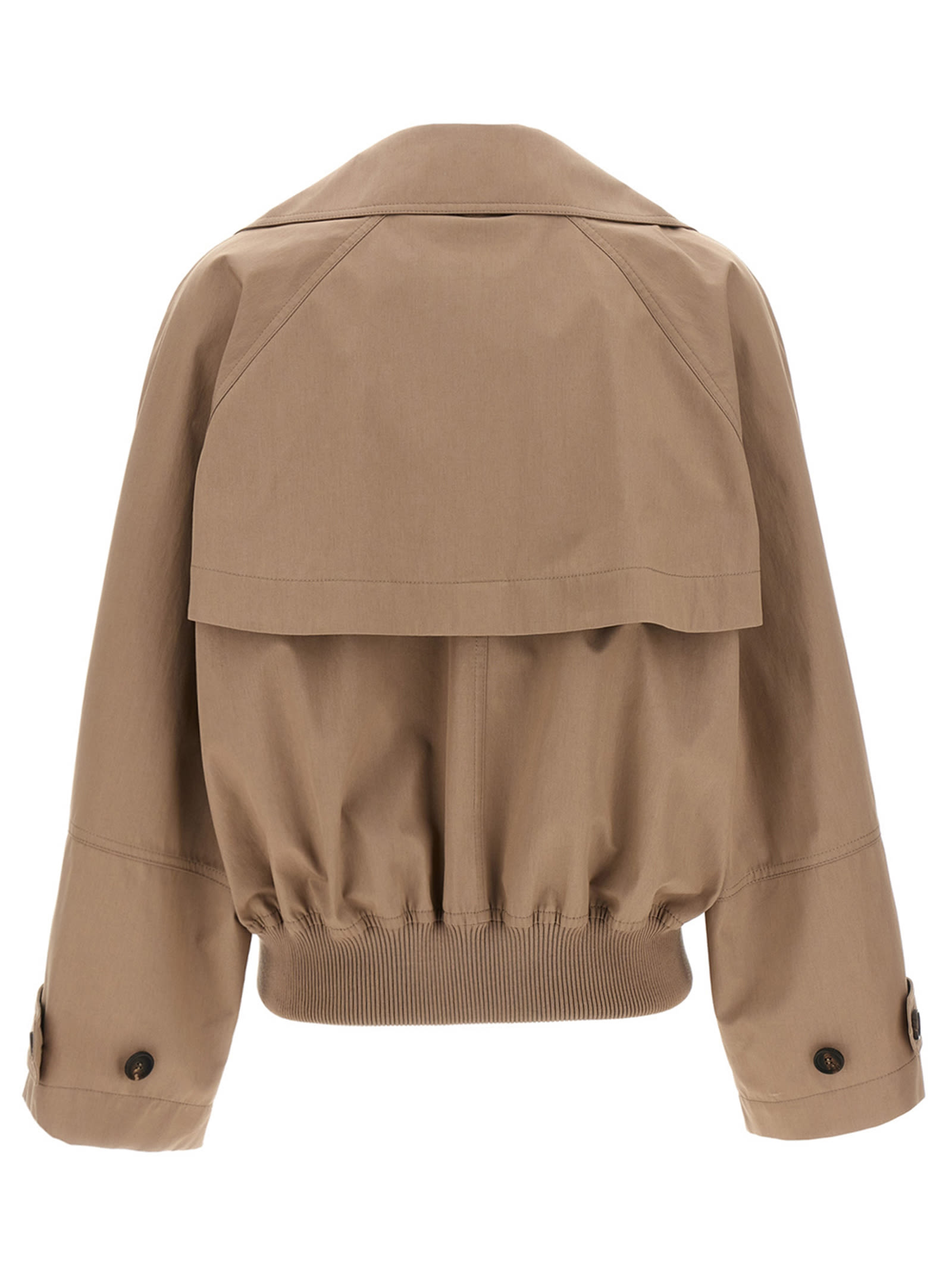Brunello Cucinelli Brown Double-breasted Crop Jacket With Windbreak Flap And Classic Wide Lapels In Cotton Blend Woman In Beige