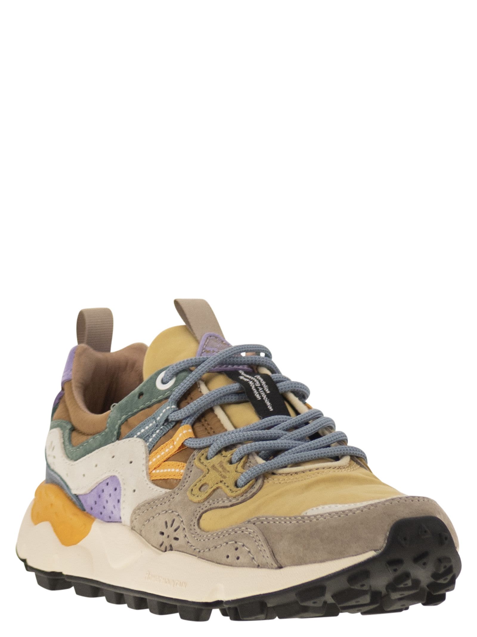 Flower Mountain Yamano 3 - Sneakers In Suede And Technical Fabric In Brown/mustard