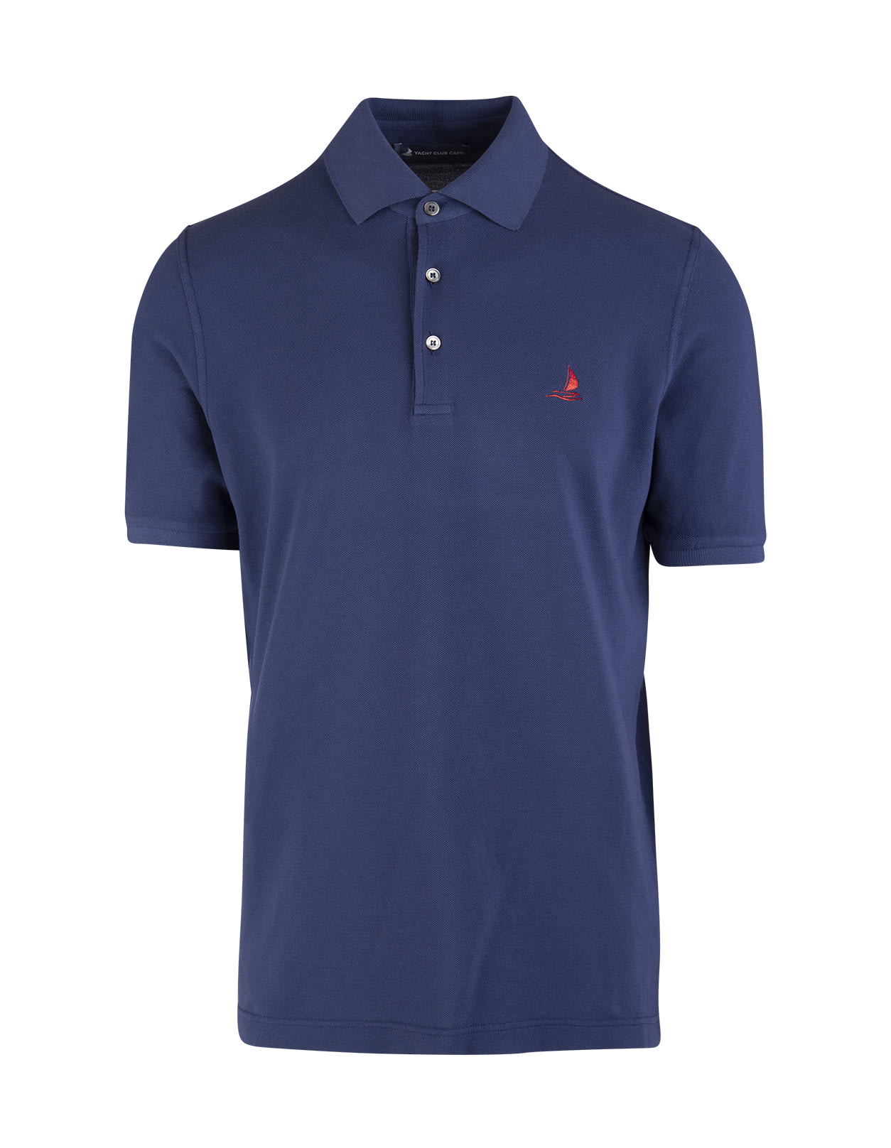 Fedeli Man - Dark Blue Pique Polo Shirt With Red Yacht Club Capri Logo