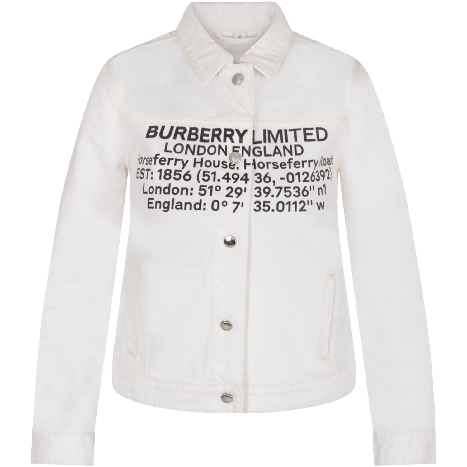 Burberry White Jacket For Girl With Logo And Writing