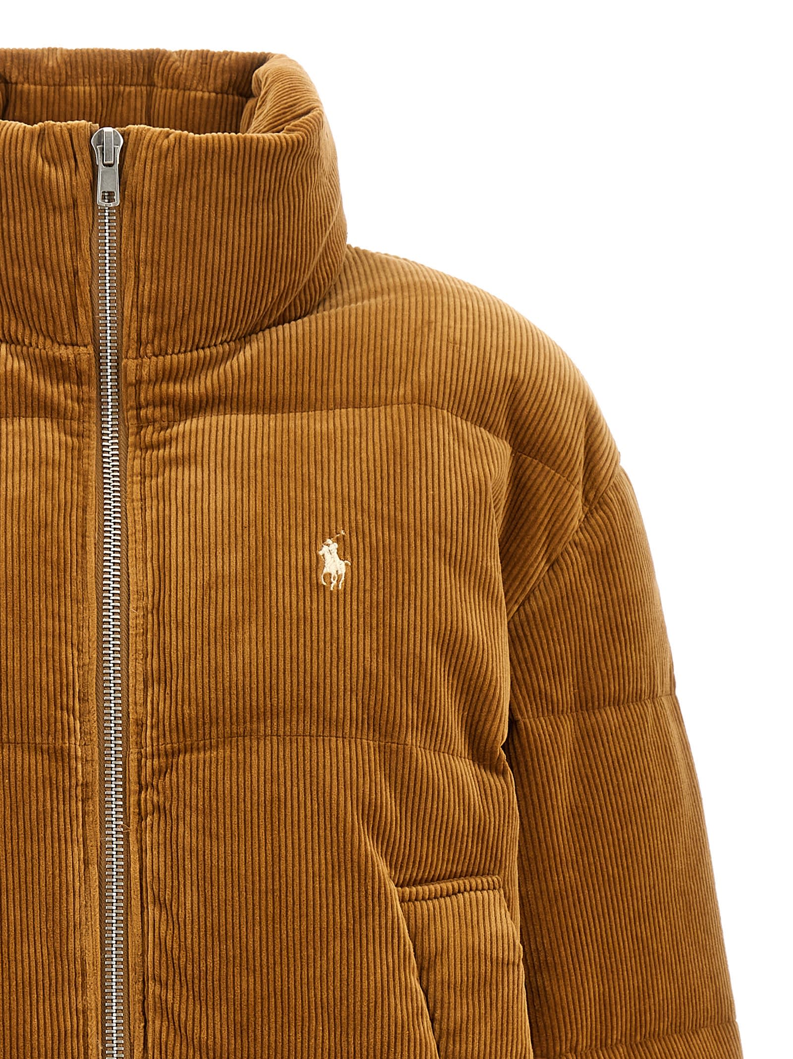 Polo Ralph Lauren Corduroy Quilted Puffer Jacket In Brown