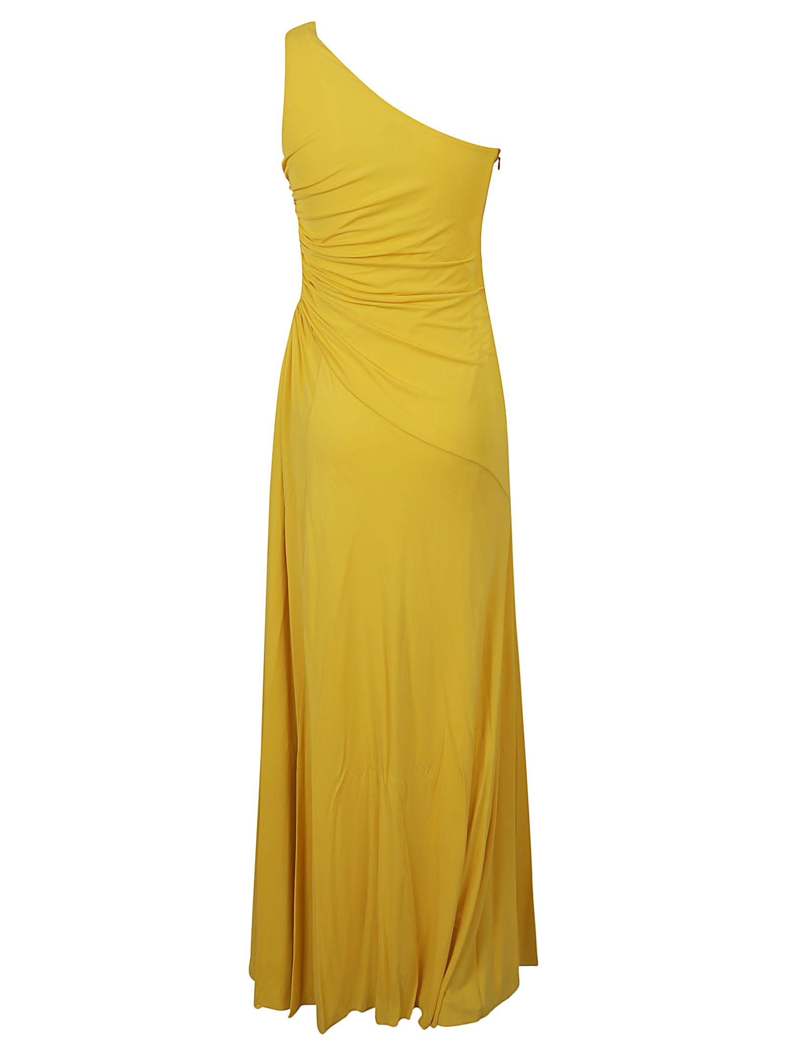 Alexander Mcqueen Single-shoulder Asymmetric Slim Dress In Yellow