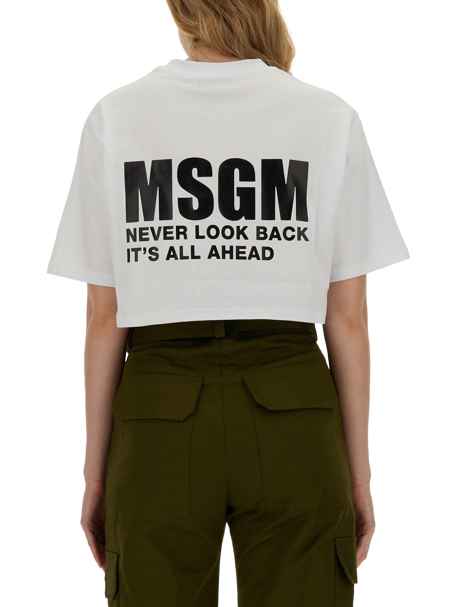 Shop Msgm Logo Cropped T-shirt In Optical White