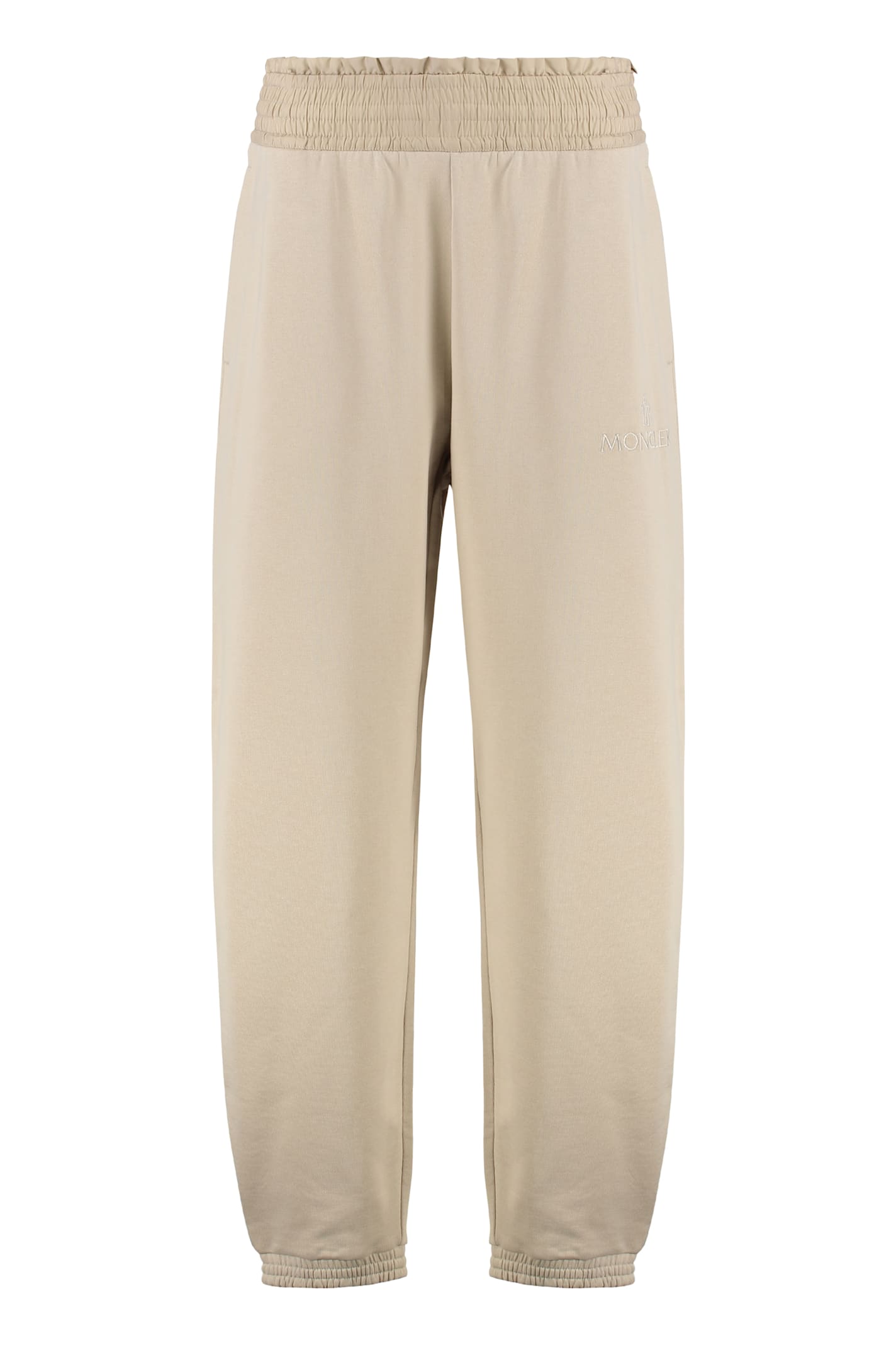 Moncler Sport Trousers With Patch And Elastic Ankle Cuffs In Neutral