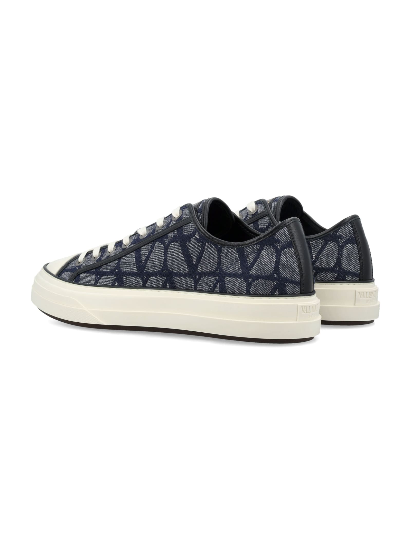 Shop Valentino Toile Iconographe Sneaker In Melange Denim/nero/ivory-nero-fonda