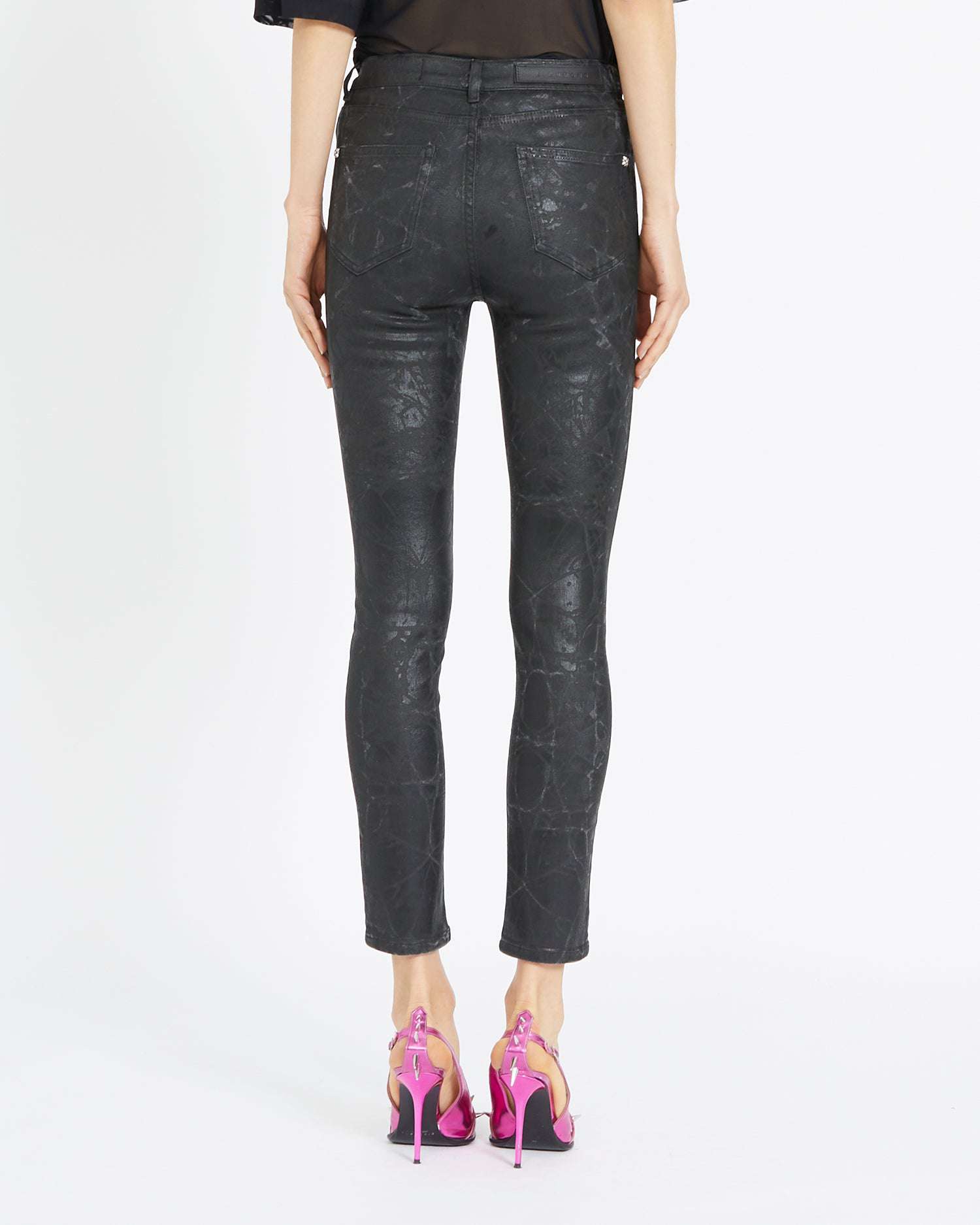 Shop John Richmond Slim Jeans With Tone Sur Ton Pattern In Nero