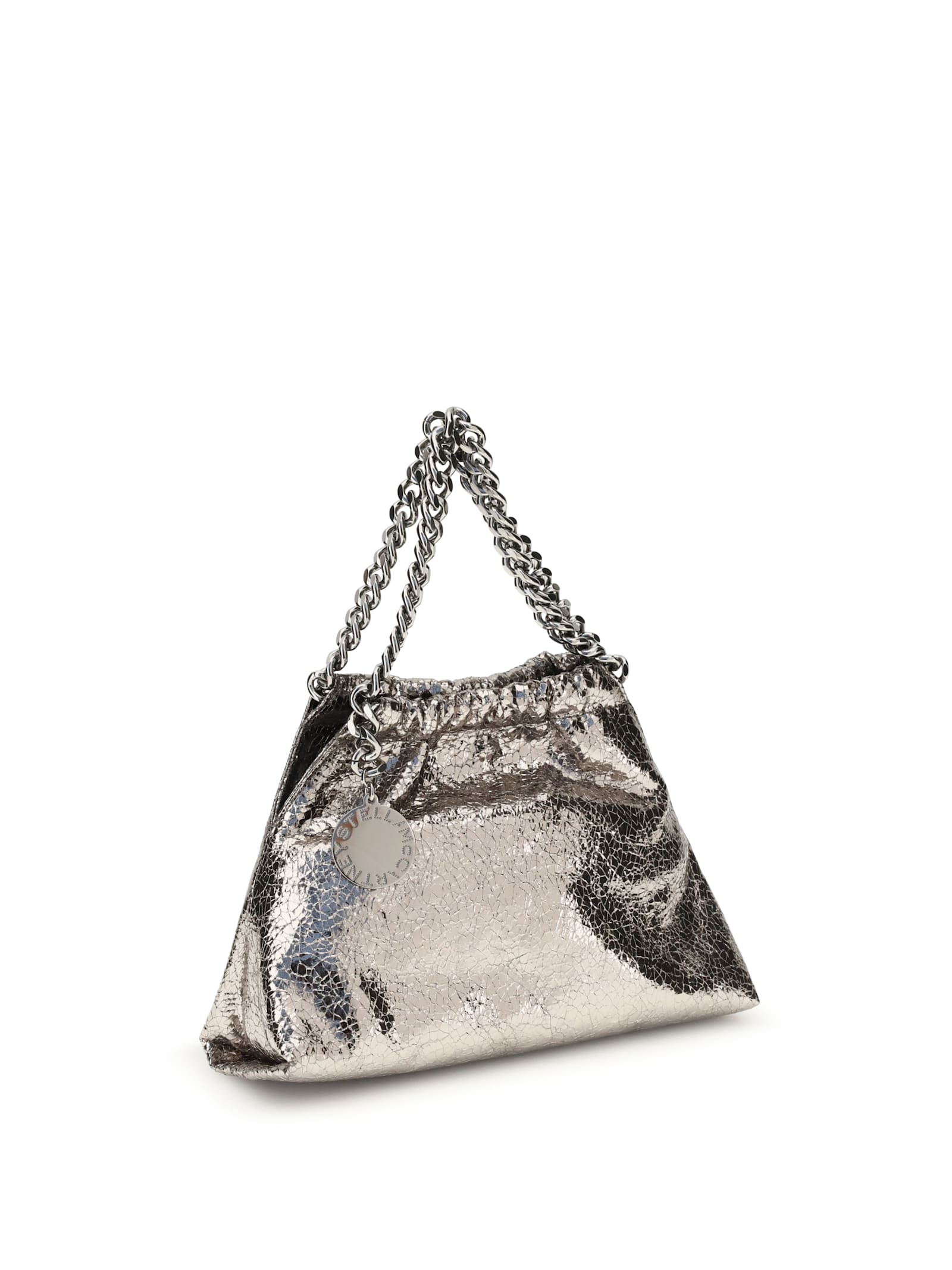 Stella Mccartney Metallic Crackle-effect Falabella Shoulder Bag In Silver