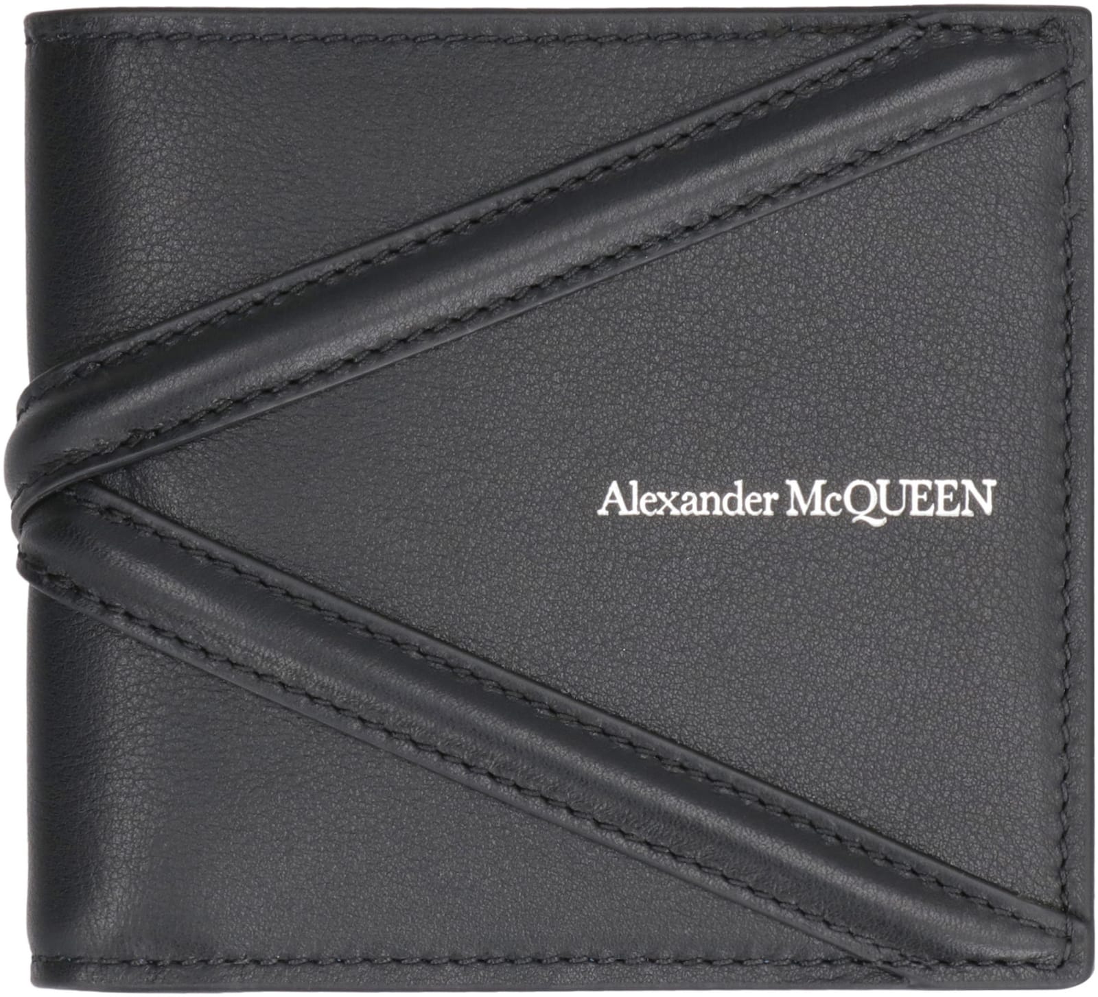 Shop Alexander Mcqueen Leather Flap-over Wallet In Nero