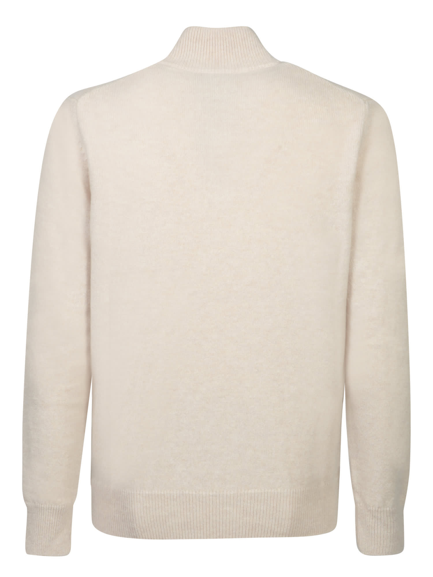 Shop Zanone High Neck Nude Sweater With Half Zip In Beige