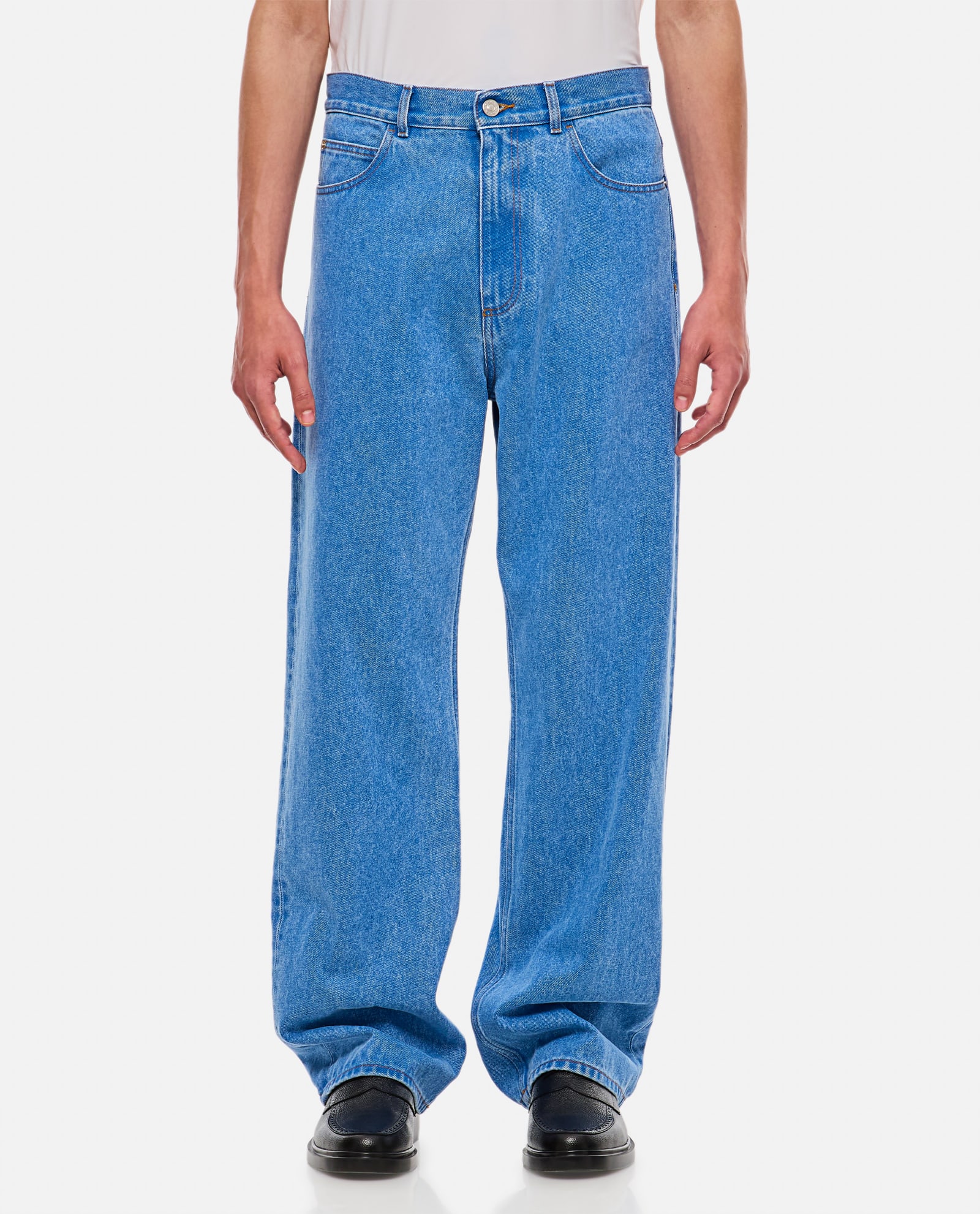 Shop Marni Cotton Denim Trousers In Blue