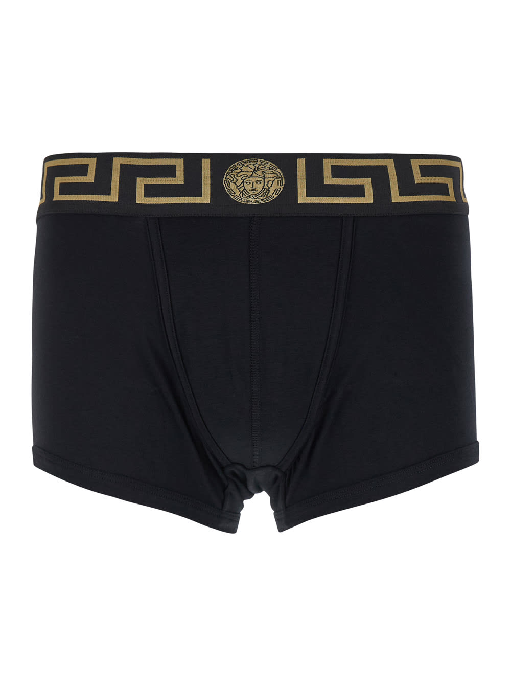 Black Boxer Briefs With Greca And Medusa Detail In Stretch Cotton Man