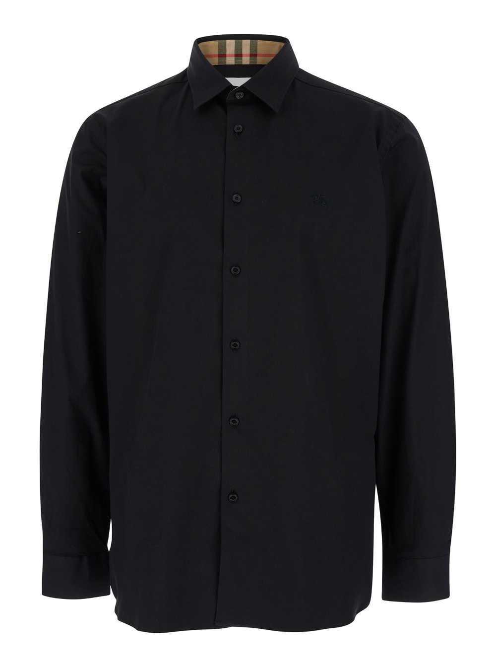 Shop Burberry Black Oversized Shirt With Classic Collar In Stretch Cotton Man