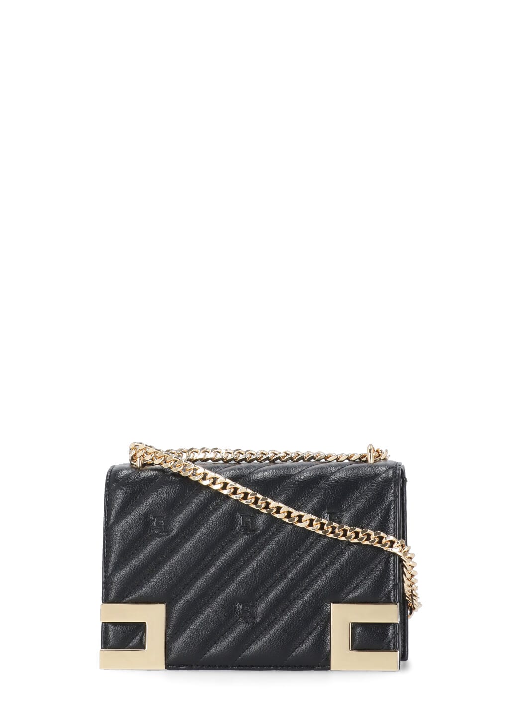 Shop Elisabetta Franchi Matelasse Bag With Logo In Black