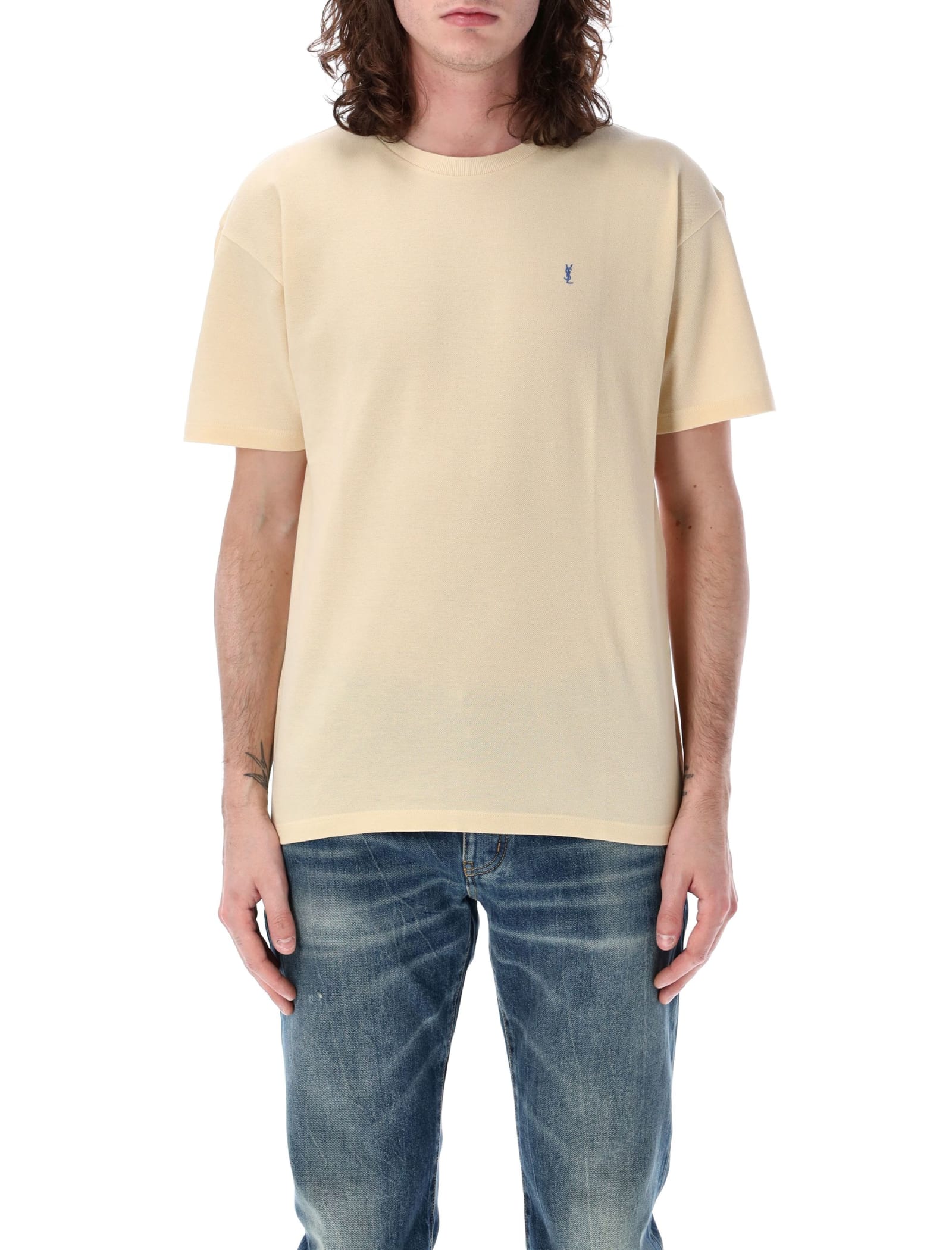 Shop Saint Laurent Piquet T-shirt In Yellow