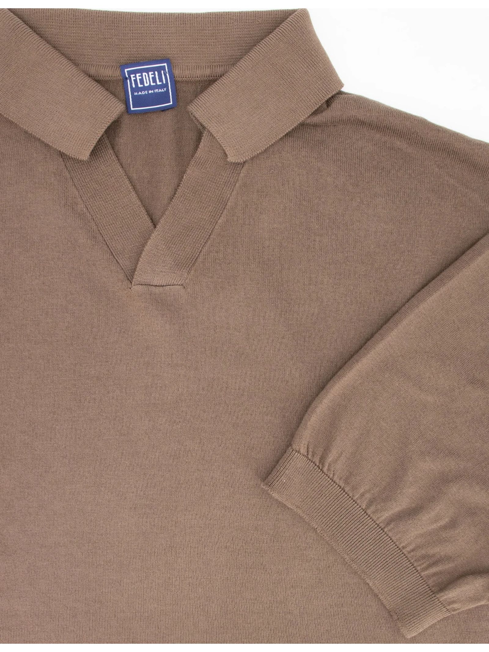 FEDELI COFFEE BROWN COTTON POLO SHIRT 