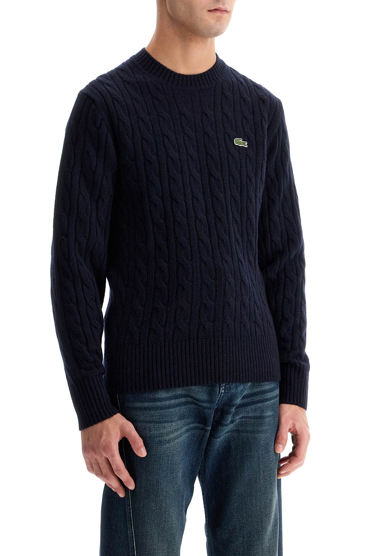 Lacoste Pullover In Lana A Trecce Classic Fit In Navy