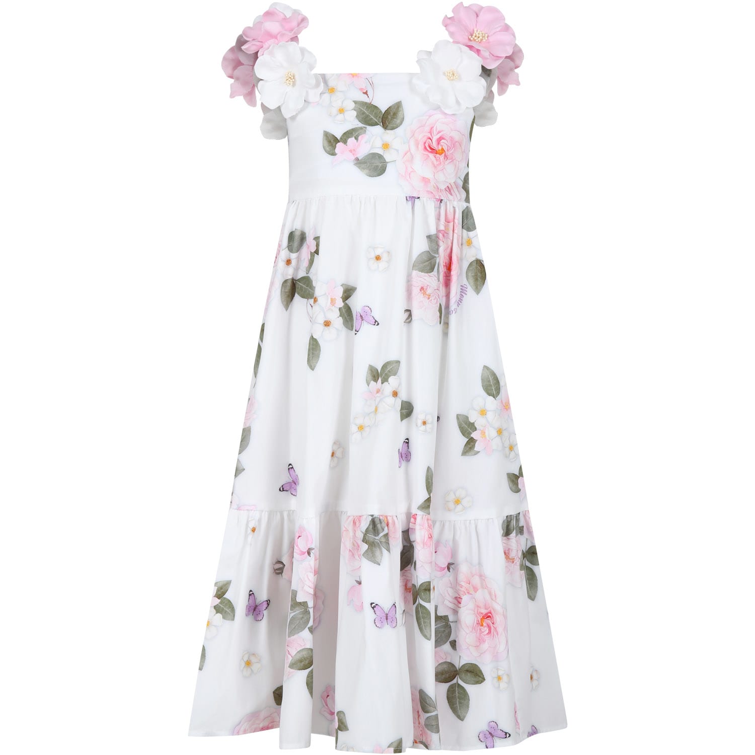 Shop Monnalisa White Dress For Girl With Flowers