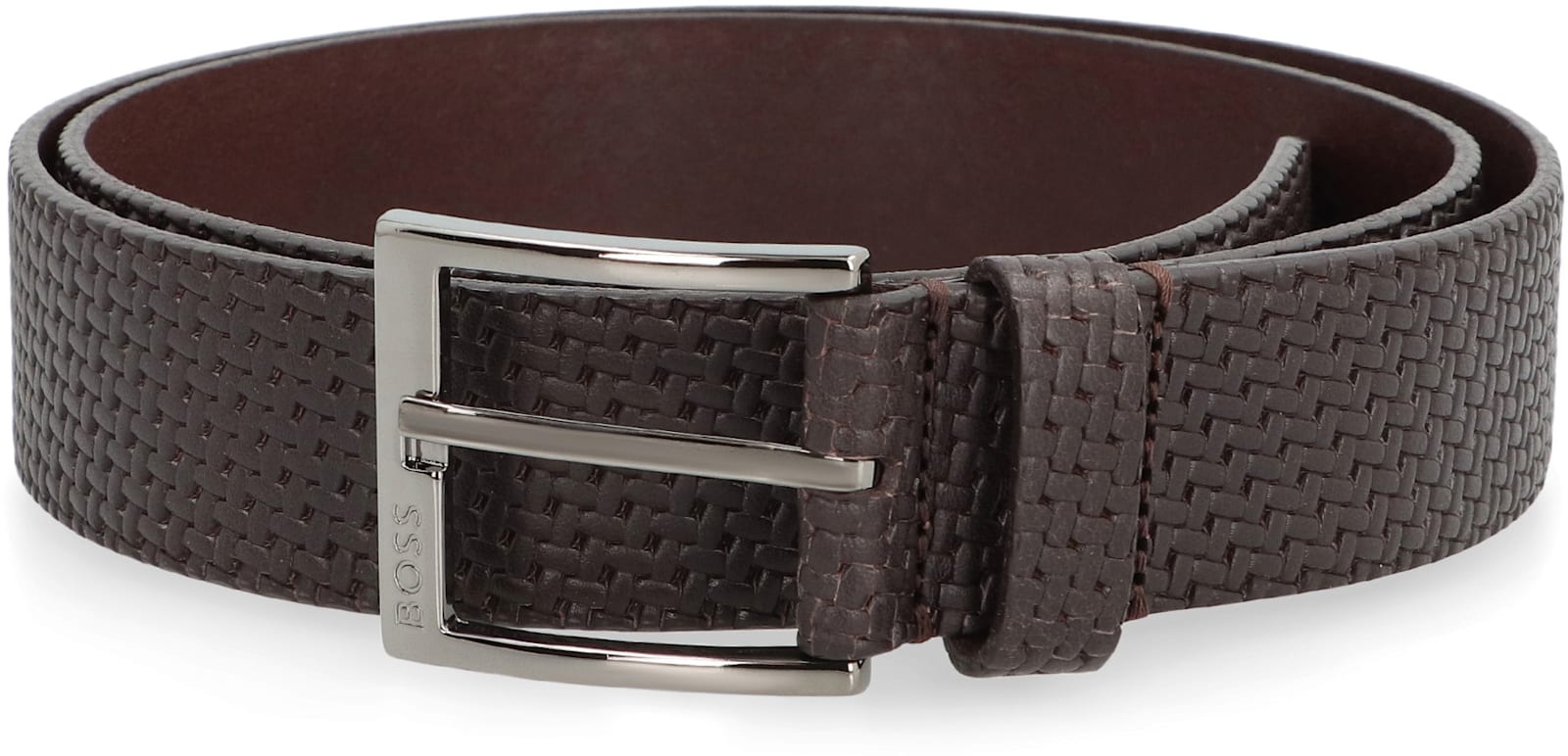 Hugo Boss Textured Woven Leather Belt With Adjustable Length In Brown