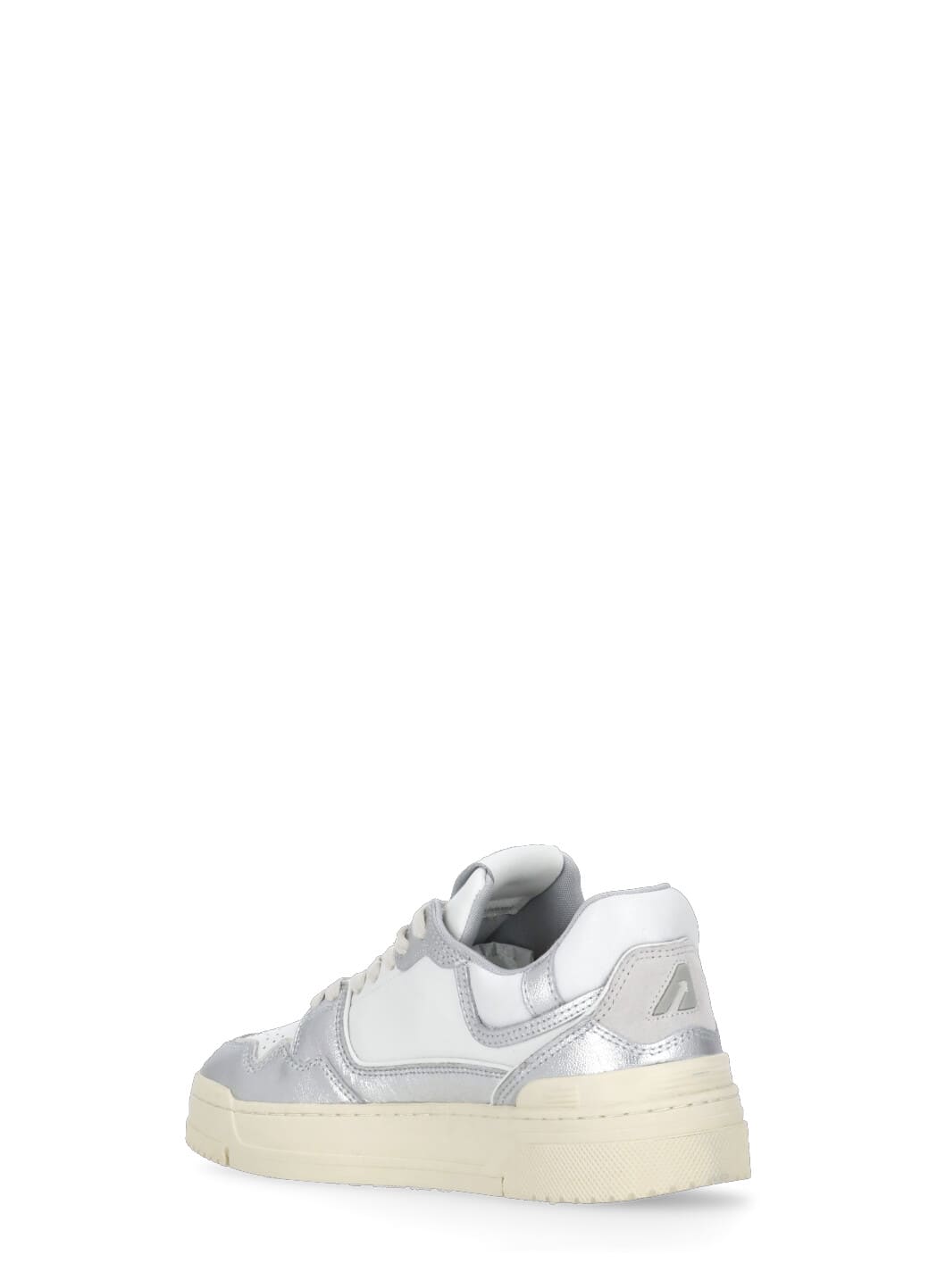Autry Silver And White Low Top Sneakers With Logo Patch In Metallic Leather Woman In Silver