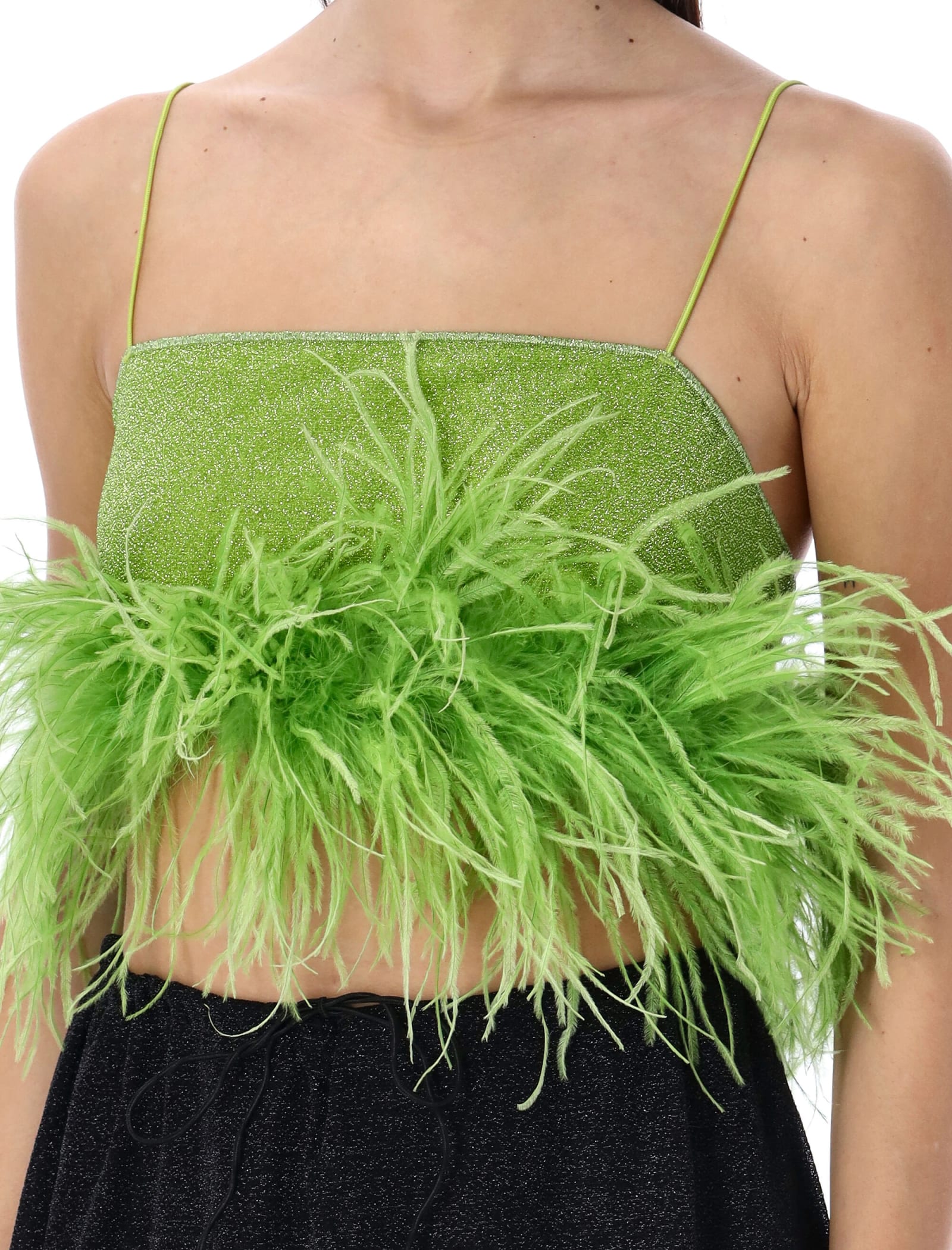 Shop Oseree Lumière Feather Top In Lime