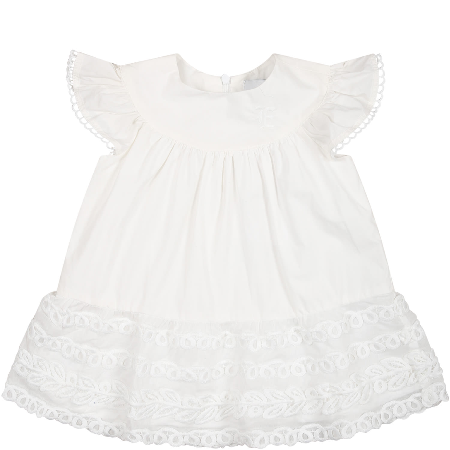 ERMANNO SCERVINO JUNIOR WHITE DRESS FOR BABY GIRL WITH EMBROIDERY AND LOGO