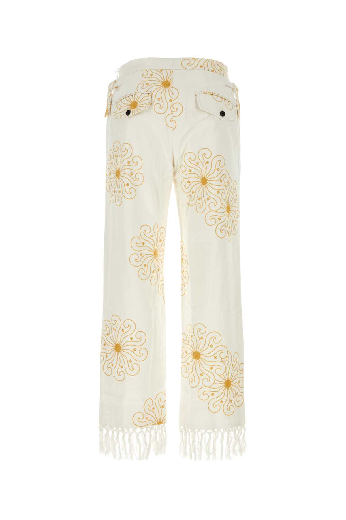 Shop Bode Embroidered Cotton Soleil Pant In White
