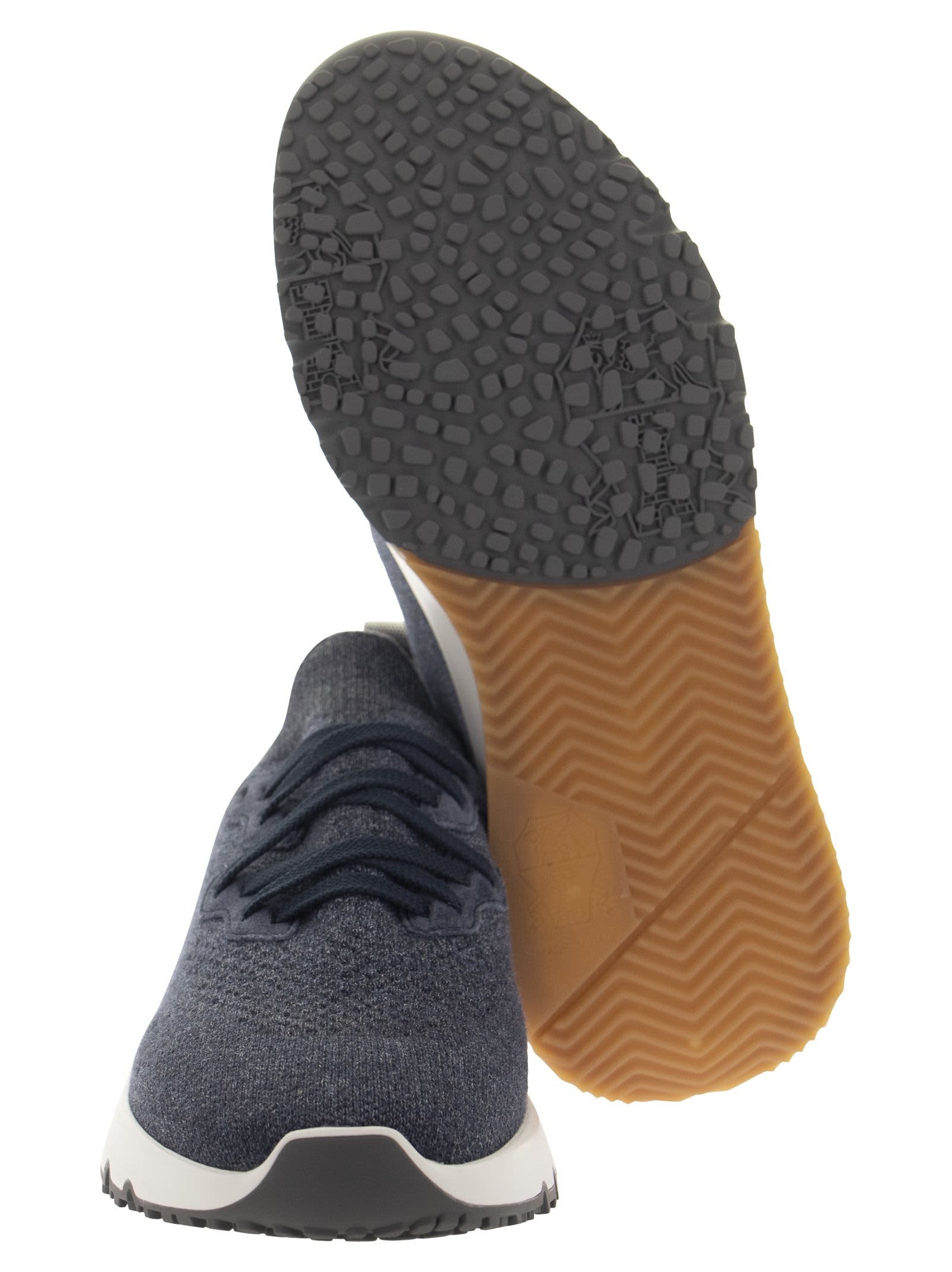 Brunello Cucinelli Low-top Knit Runner Sneakers In Blue