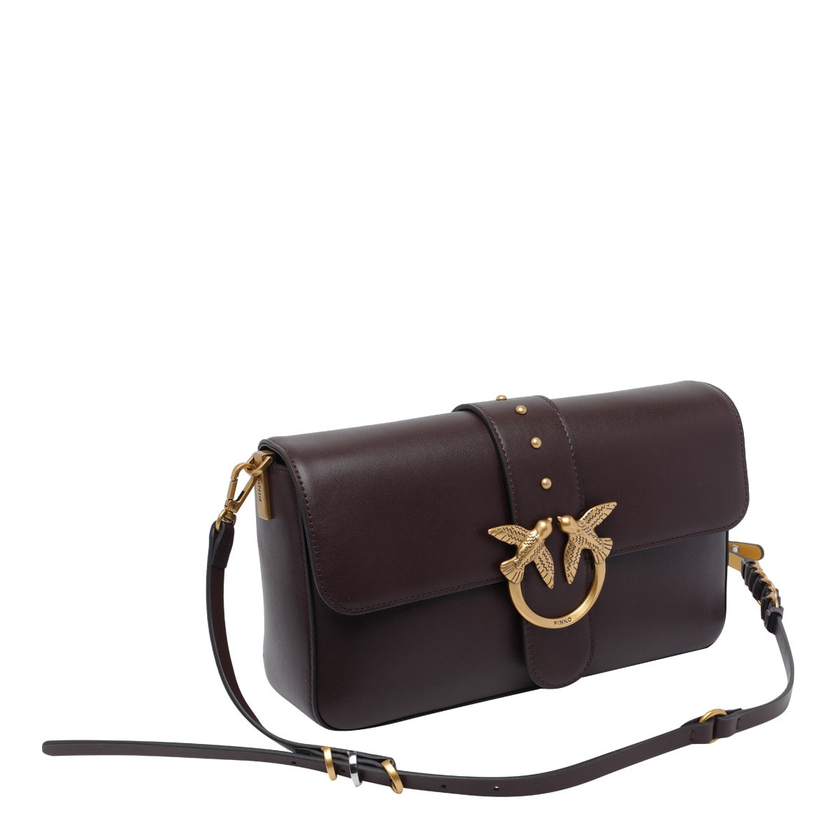 Pinko Medium Slouchy Love Birds Buckle Shoulder Bag In Brown