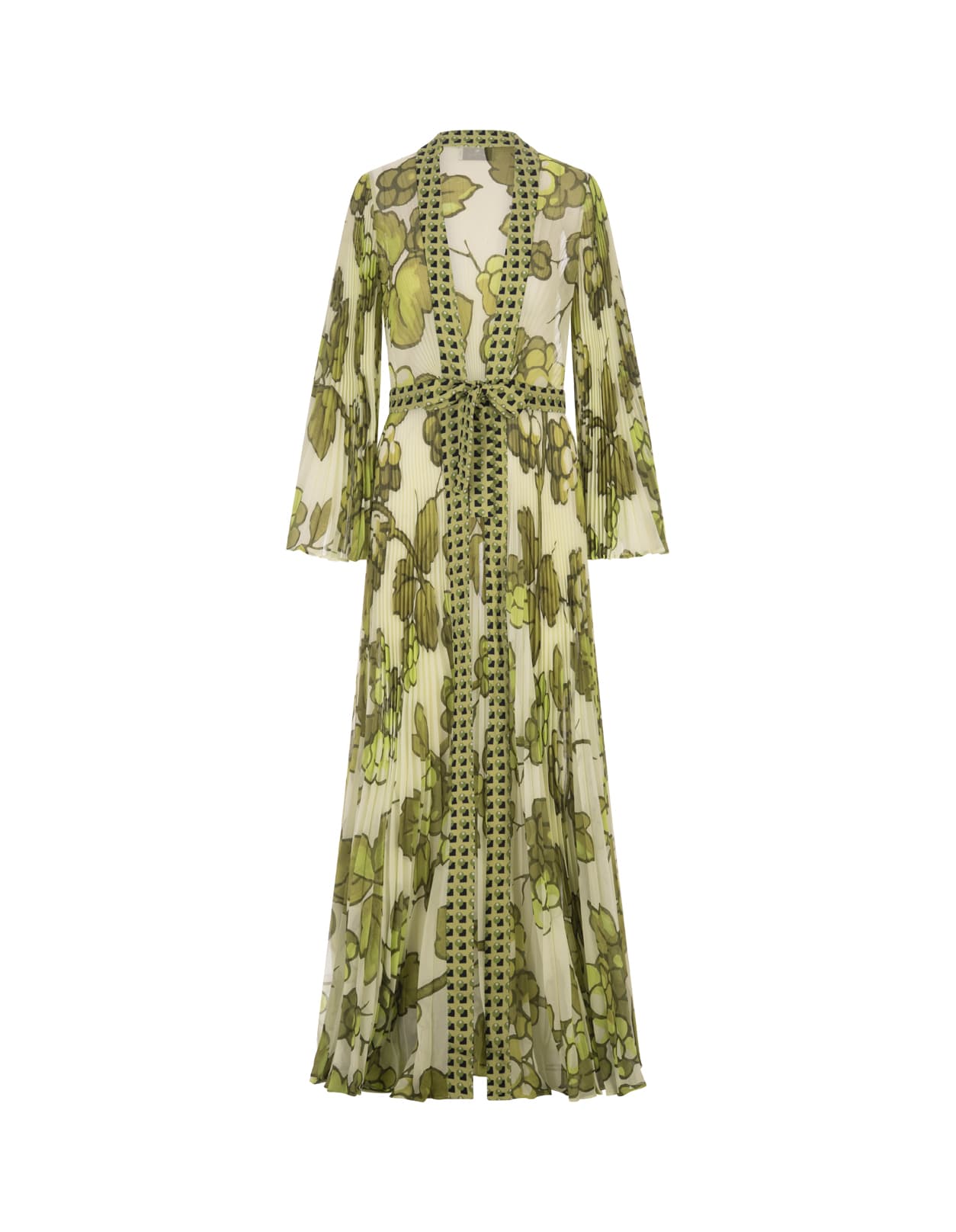 ETRO PLEATED BEACH DRESS WITH GREEN BERRIES PRINT