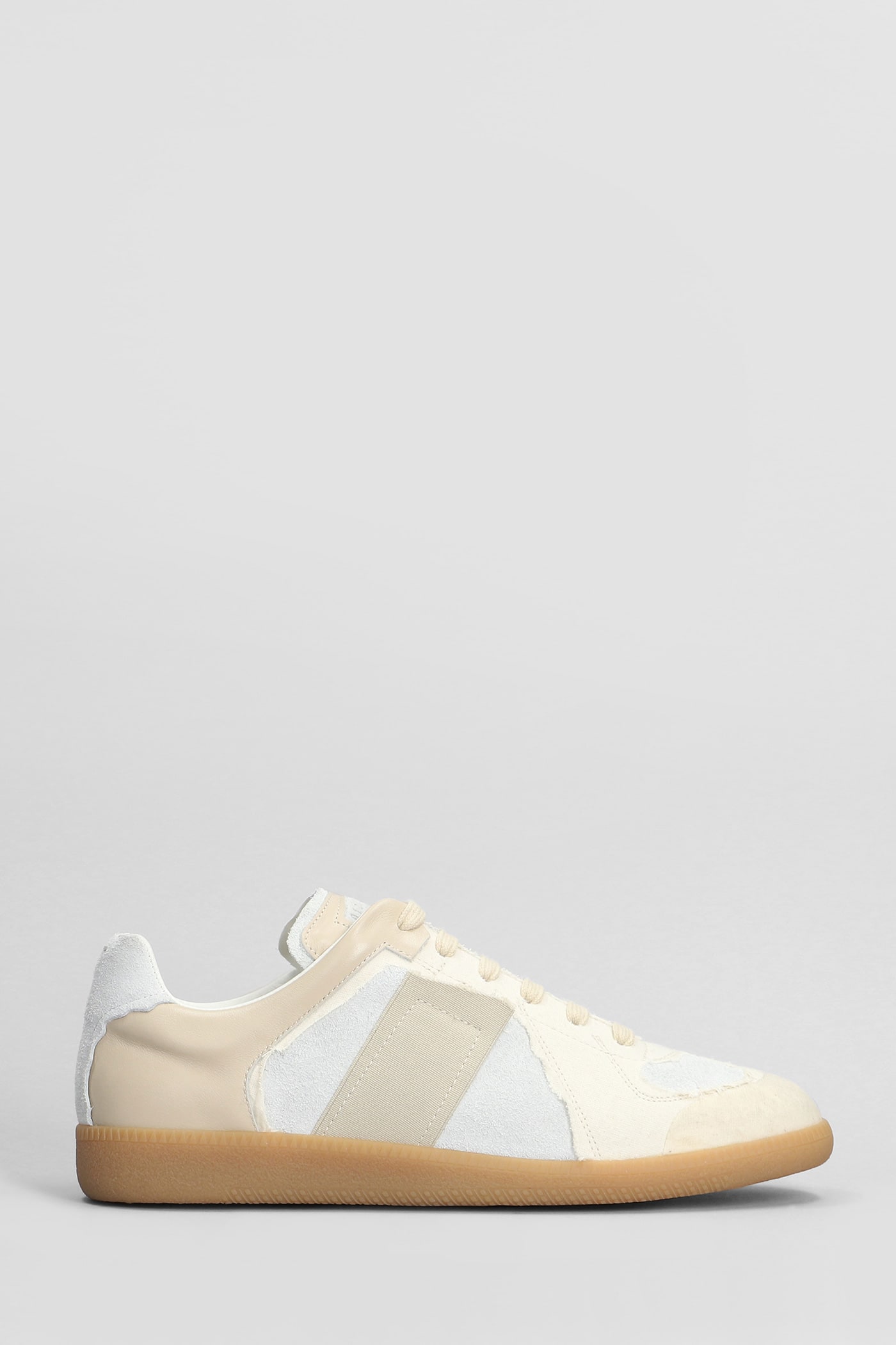 Replica Sneakers In Beige Leather And Fabric