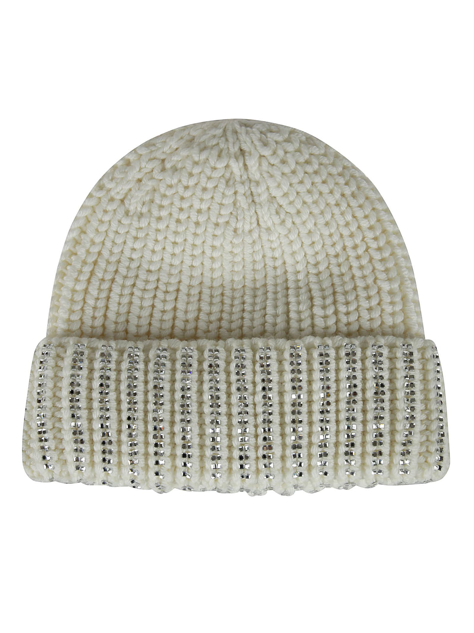 Click to view more detailed imagery on our partner's website Ermanno Scervino Crystal Embellished Knit Beanie In White