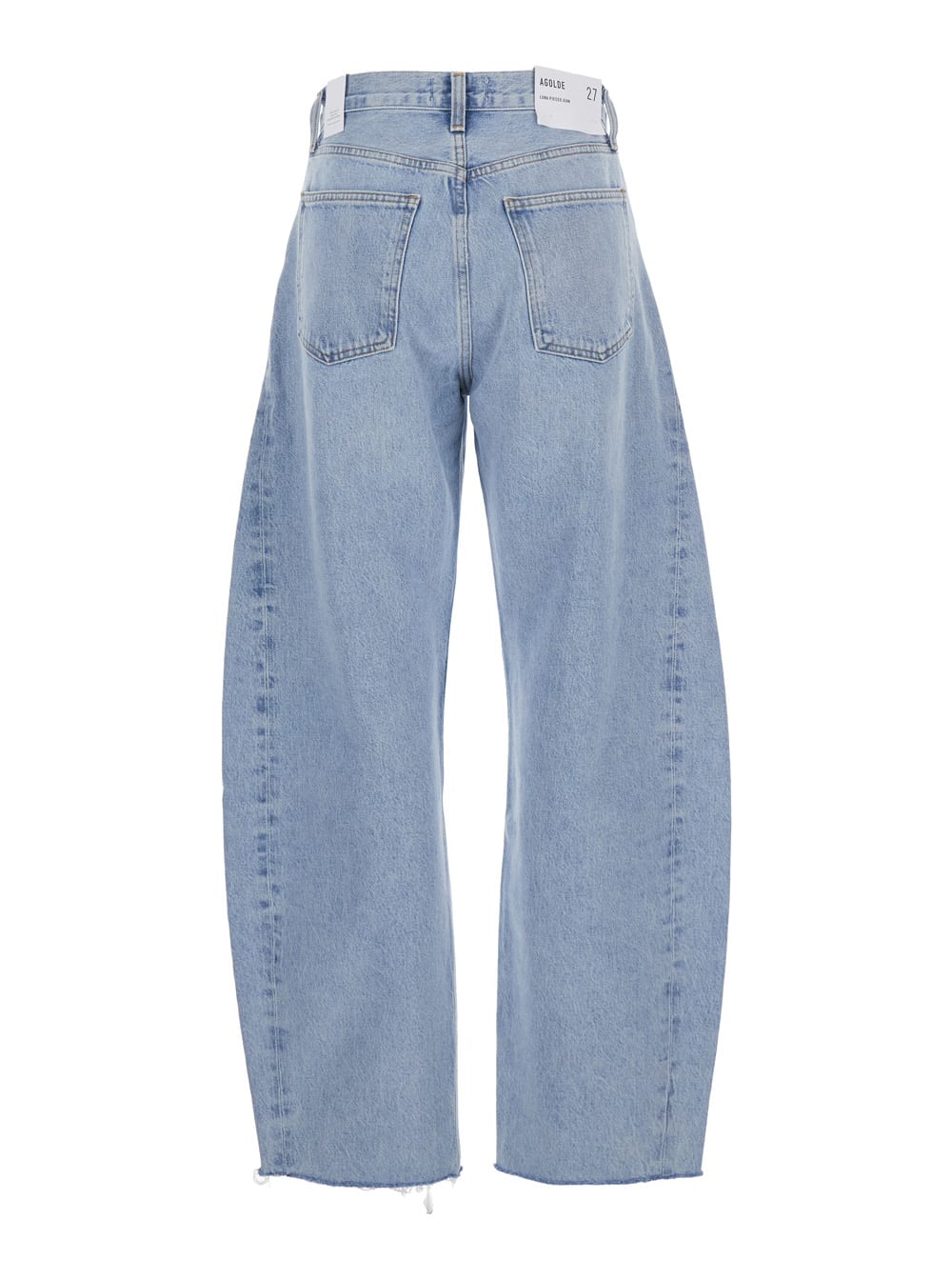 Shop Agolde Luna Light Blue Jeans With Logo Patch On The Rear And Fringed Hem In Denim Woman