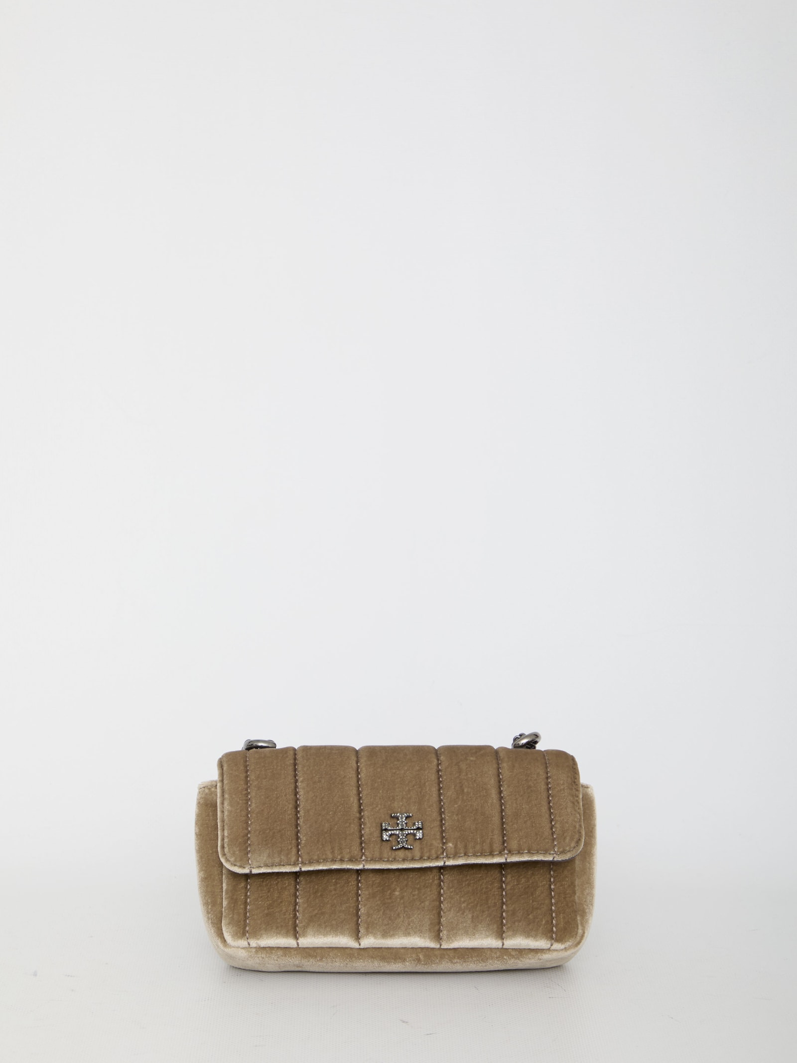 Shop Tory Burch Kira Velvet Mini Flap Bag In Beige