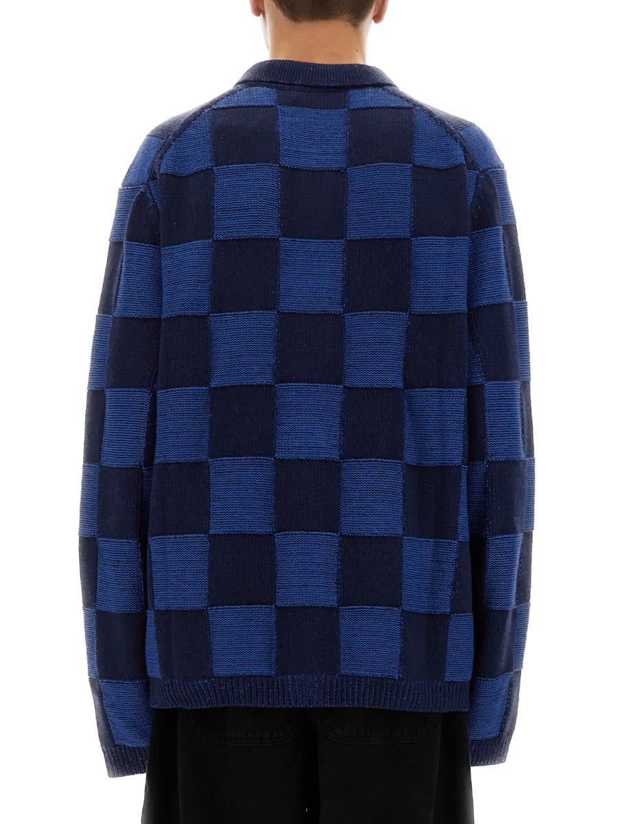Ymc You Must Create Ymc Mens Baker Checkerboard Cardigan In Blue