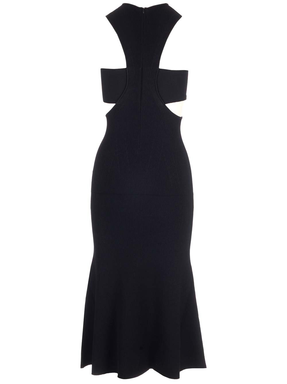 Alexander Mcqueen Black Slashed Harness Midi Dress In Black