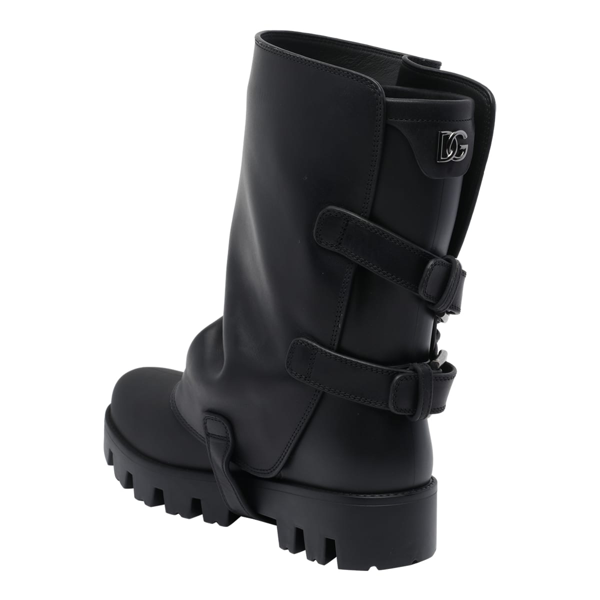 Dolce & Gabbana Chunky Sole Mid-calf Rain Boots With Studs In Black