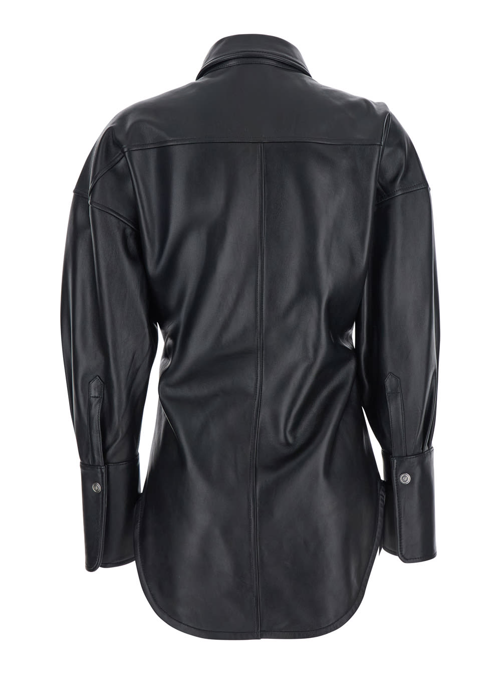 Blumarine Black Shirt With Classic Collar And Waistband In Leather Woman In Black