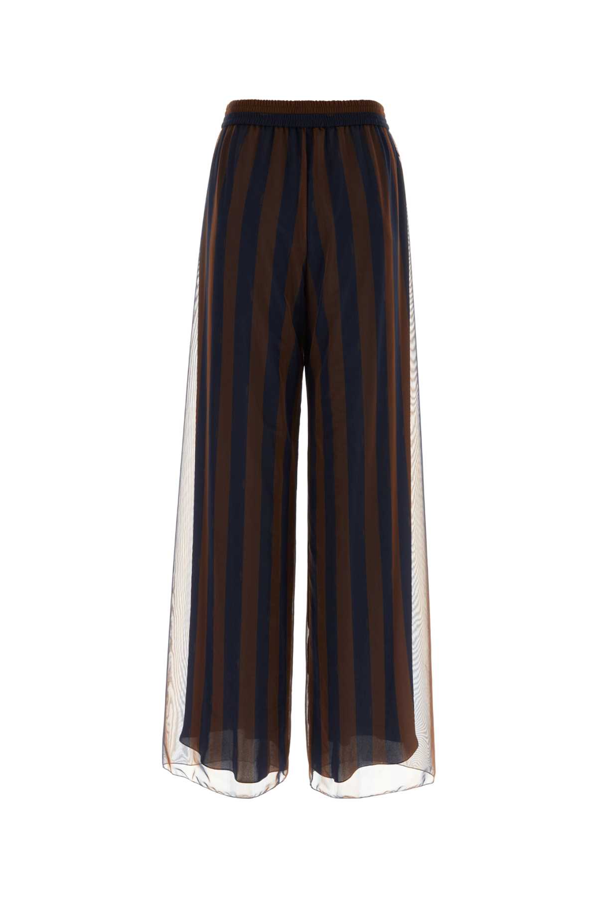 Shop Fendi Printed Silk Palazzo Pant In Cocoanavy