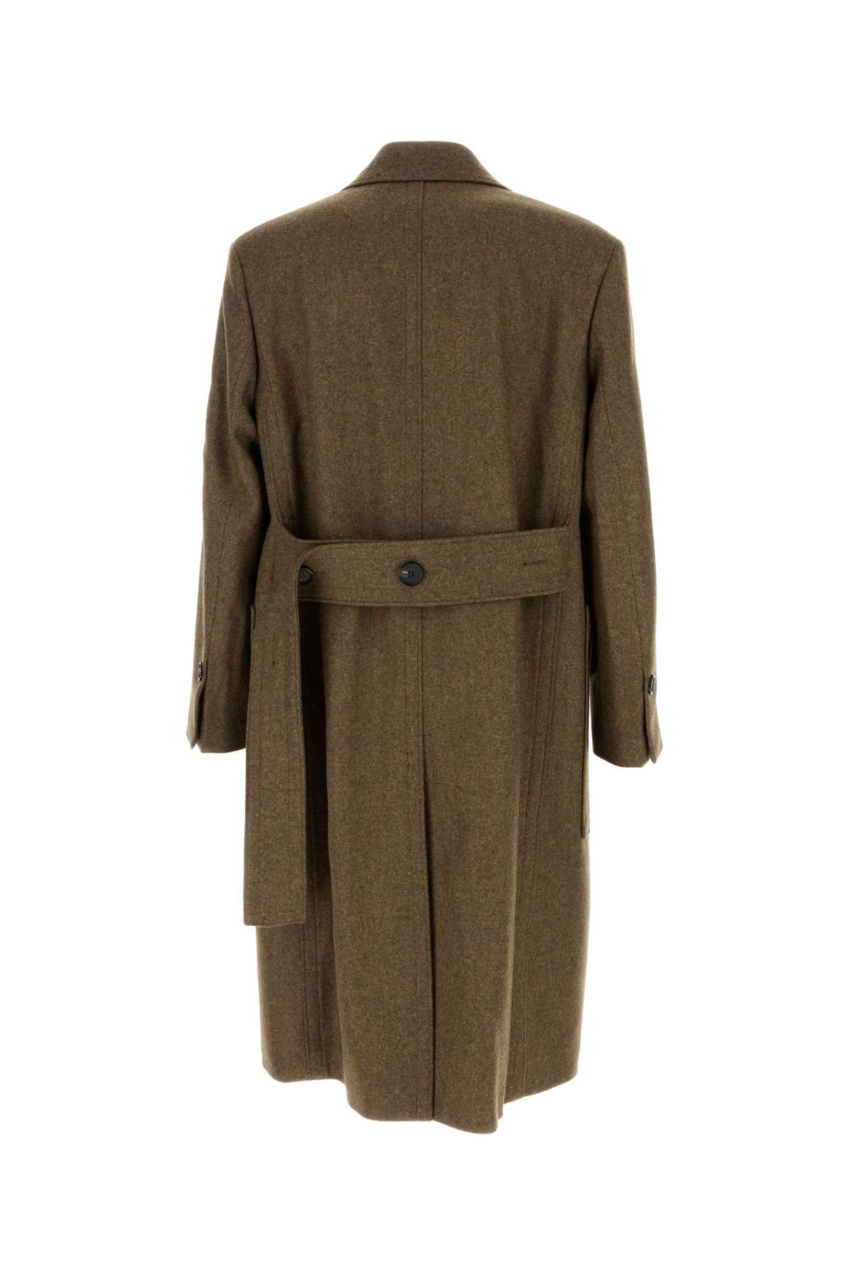 Ferragamo Melange Mud Wool Coat In Olive