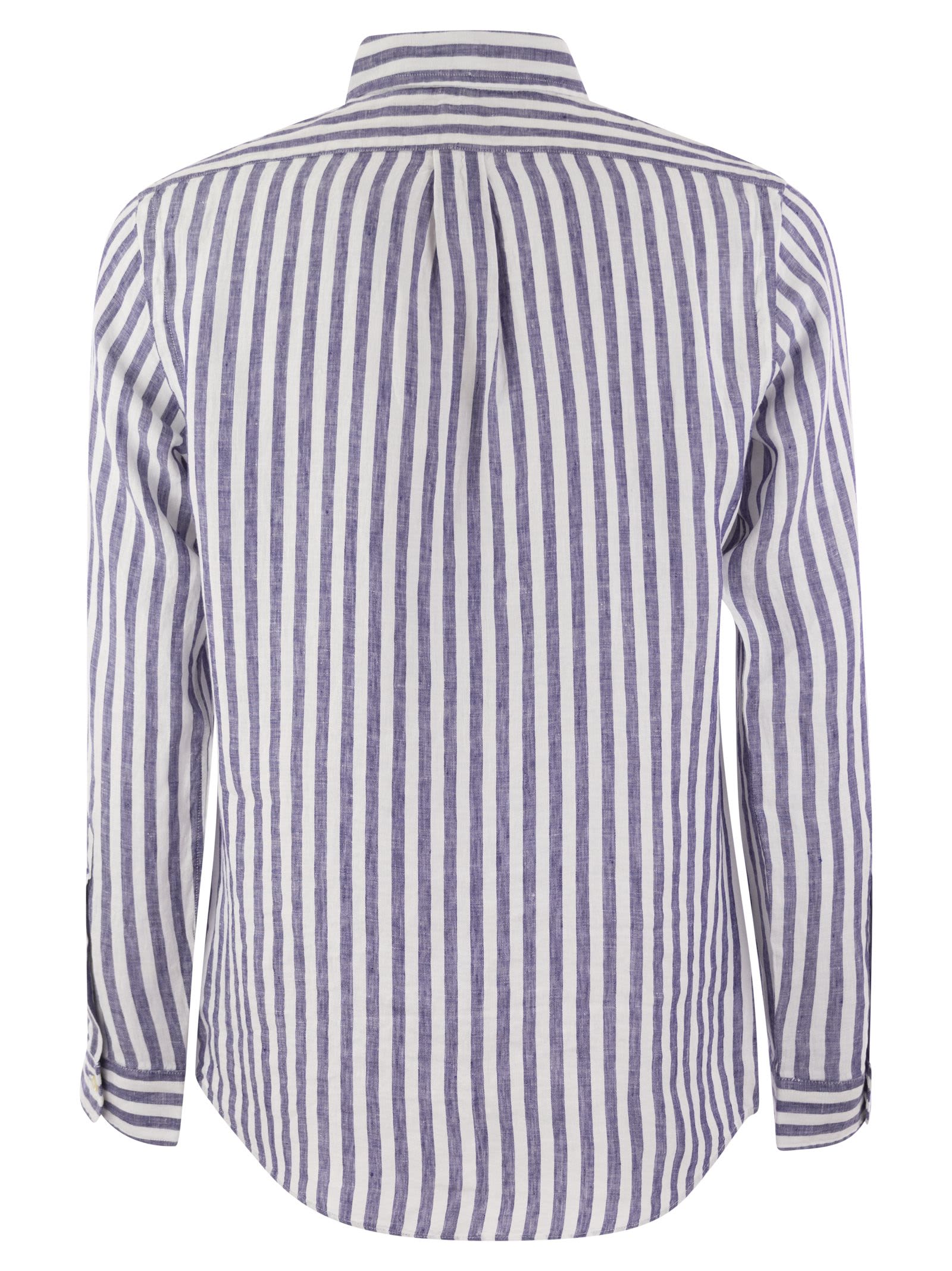 Shop Polo Ralph Lauren Custom-fit Striped Linen Shirt In Blue/white