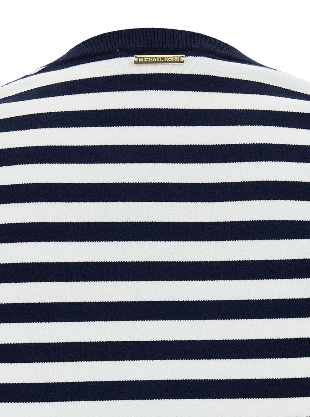 Shop Michael Michael Kors Blue And White Striped Sweater With Logo Patch In Recycled Viscose Blend Woman
